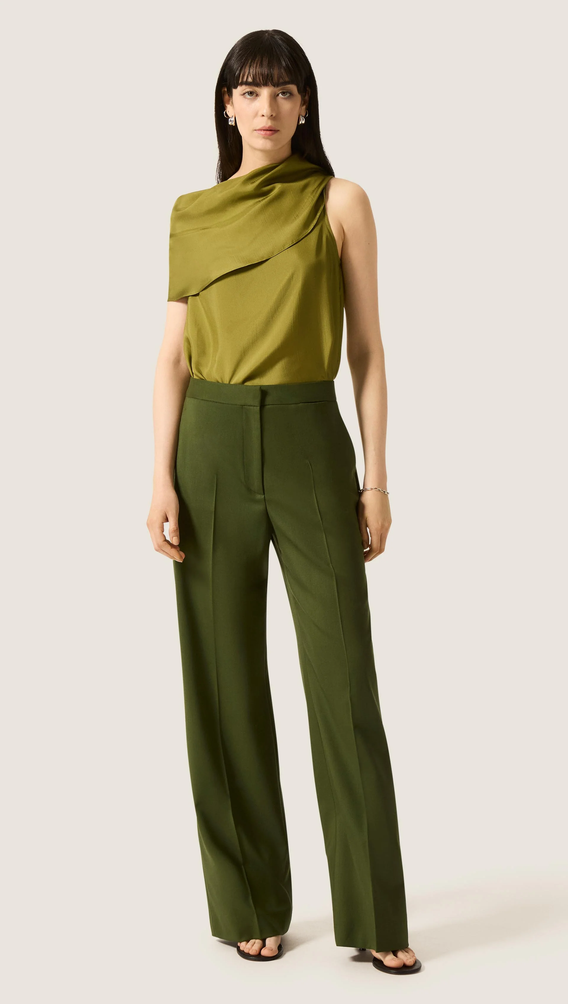 Funnel Neck Top in Silk Twill | Pickle - Image 3