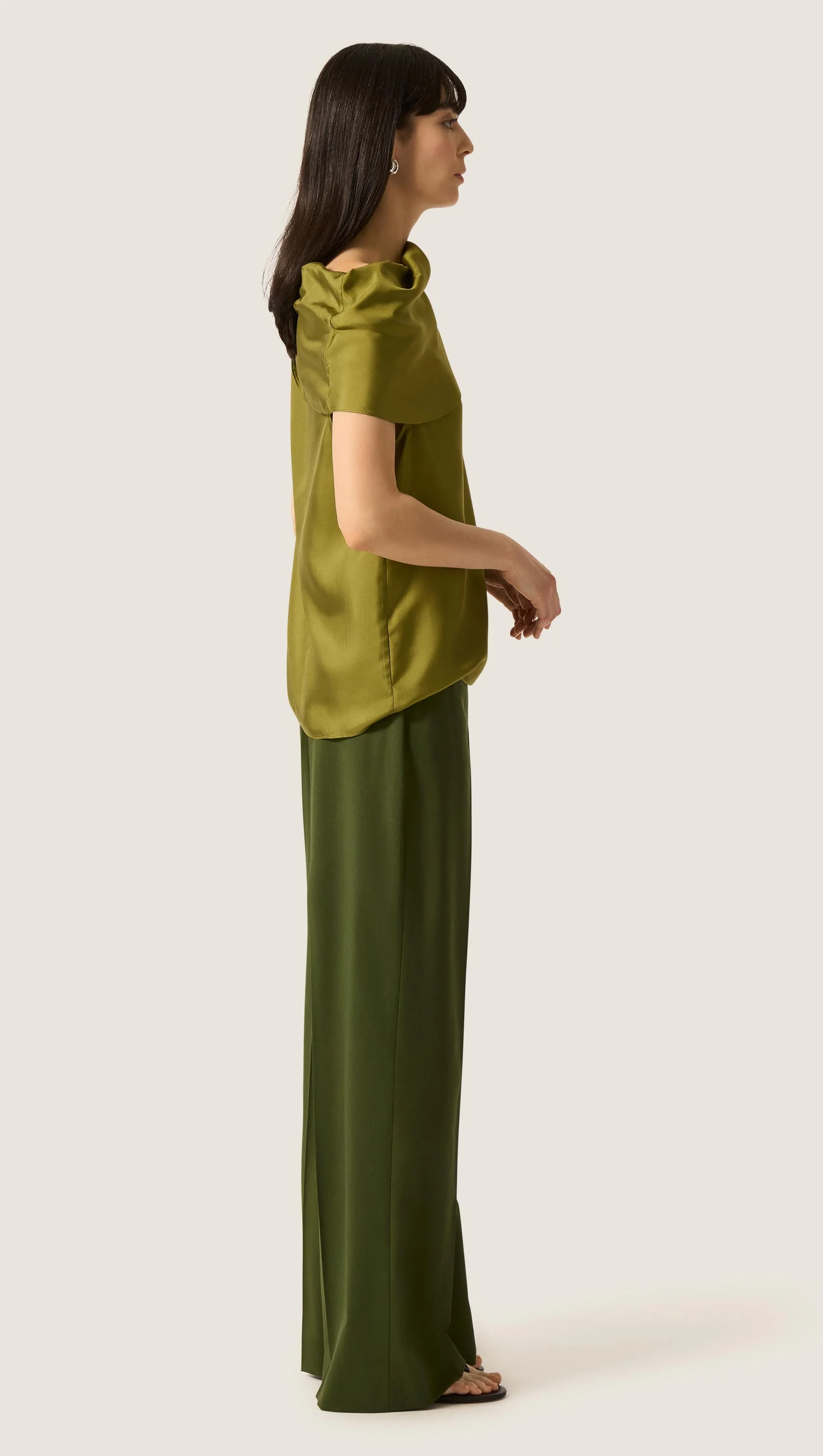 Funnel Neck Top in Silk Twill | Pickle - Image 5