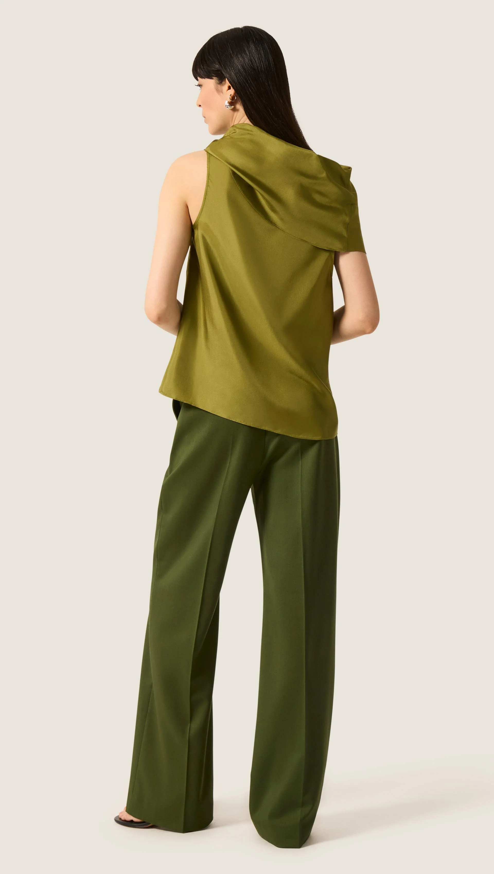 Funnel Neck Top in Silk Twill | Pickle - Image 6