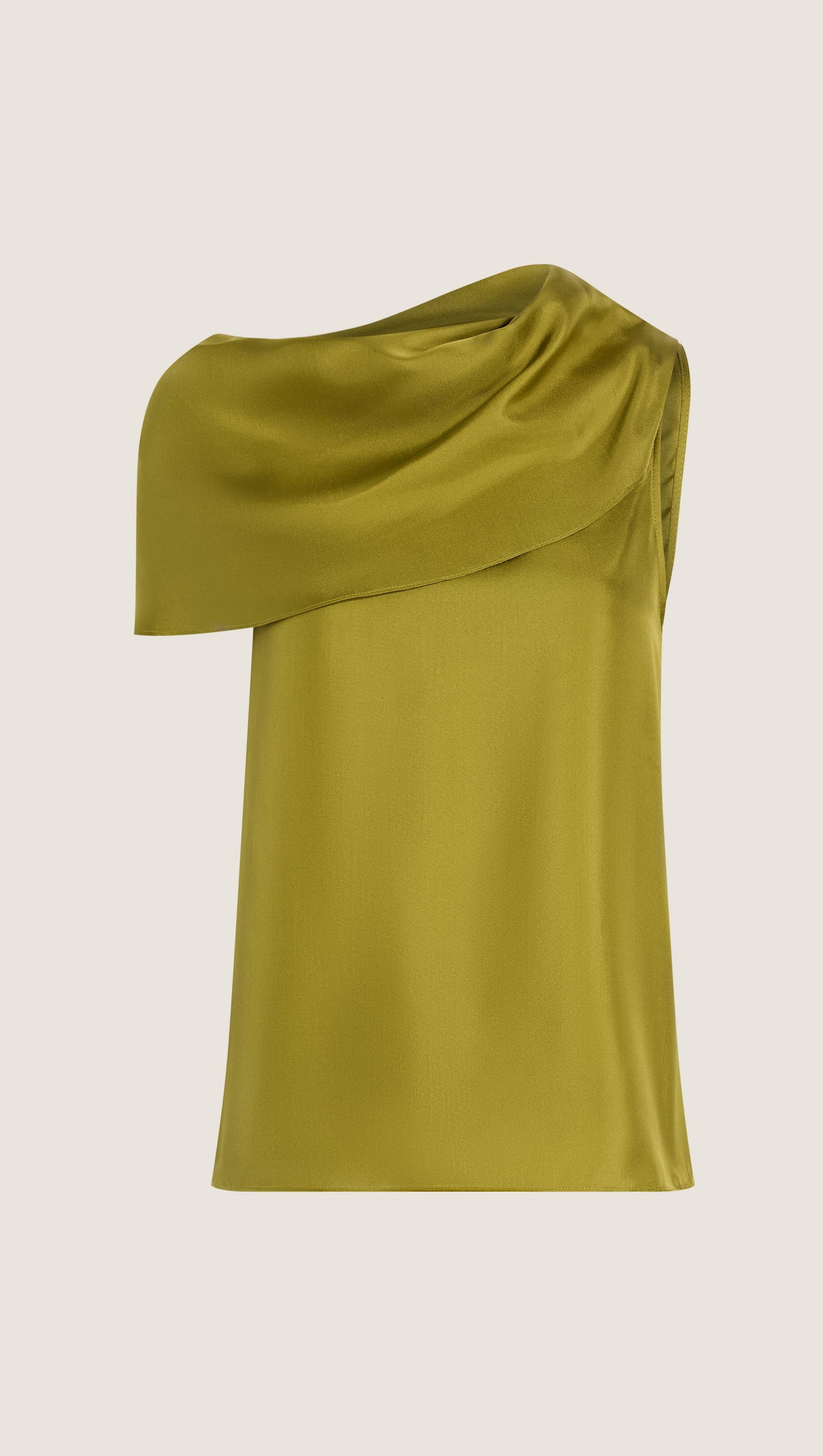 Funnel Neck Top in Silk Twill | Pickle - Image 7