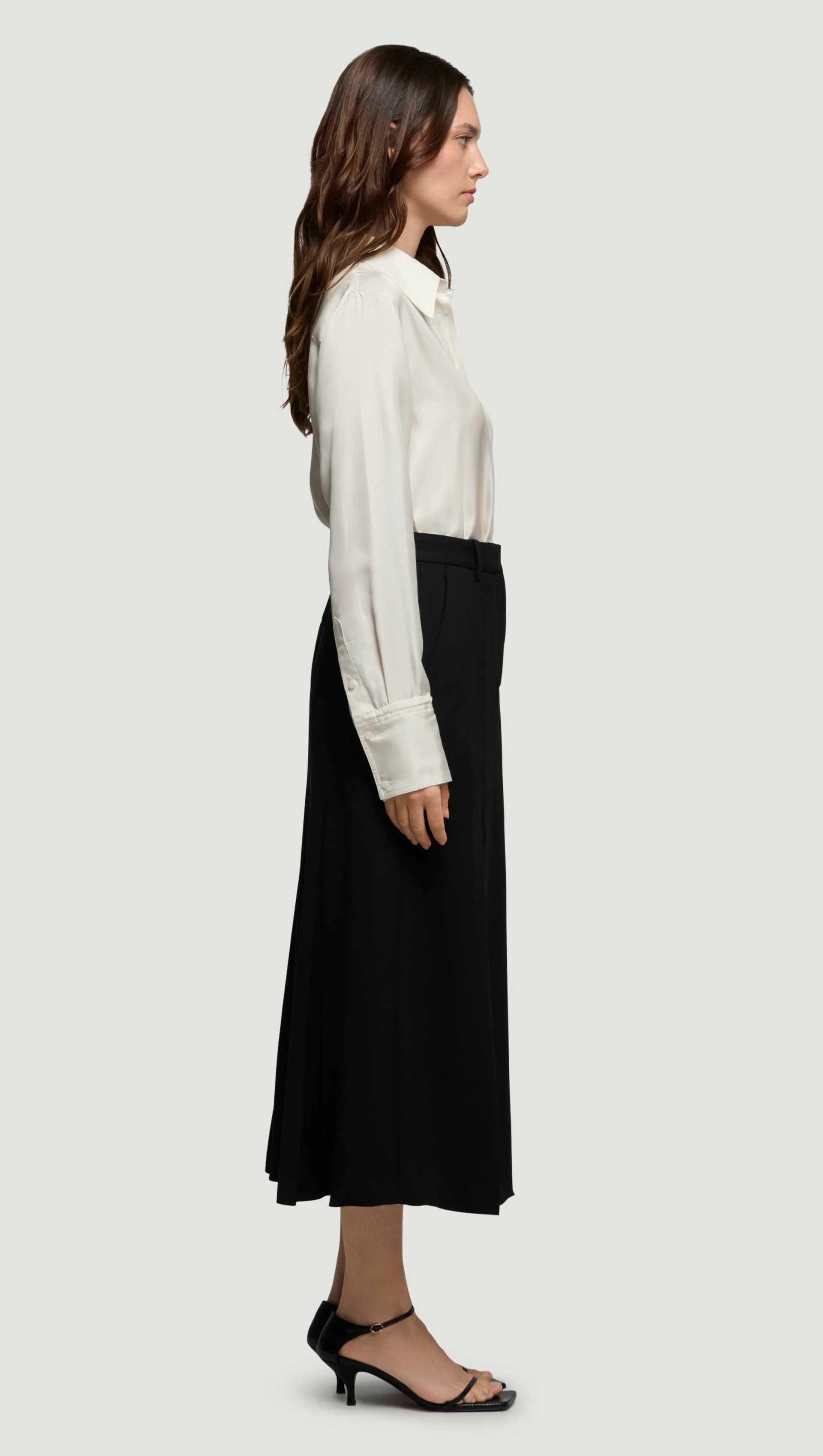 Godet Skirt in Stretch Crepe | Black - Image 3