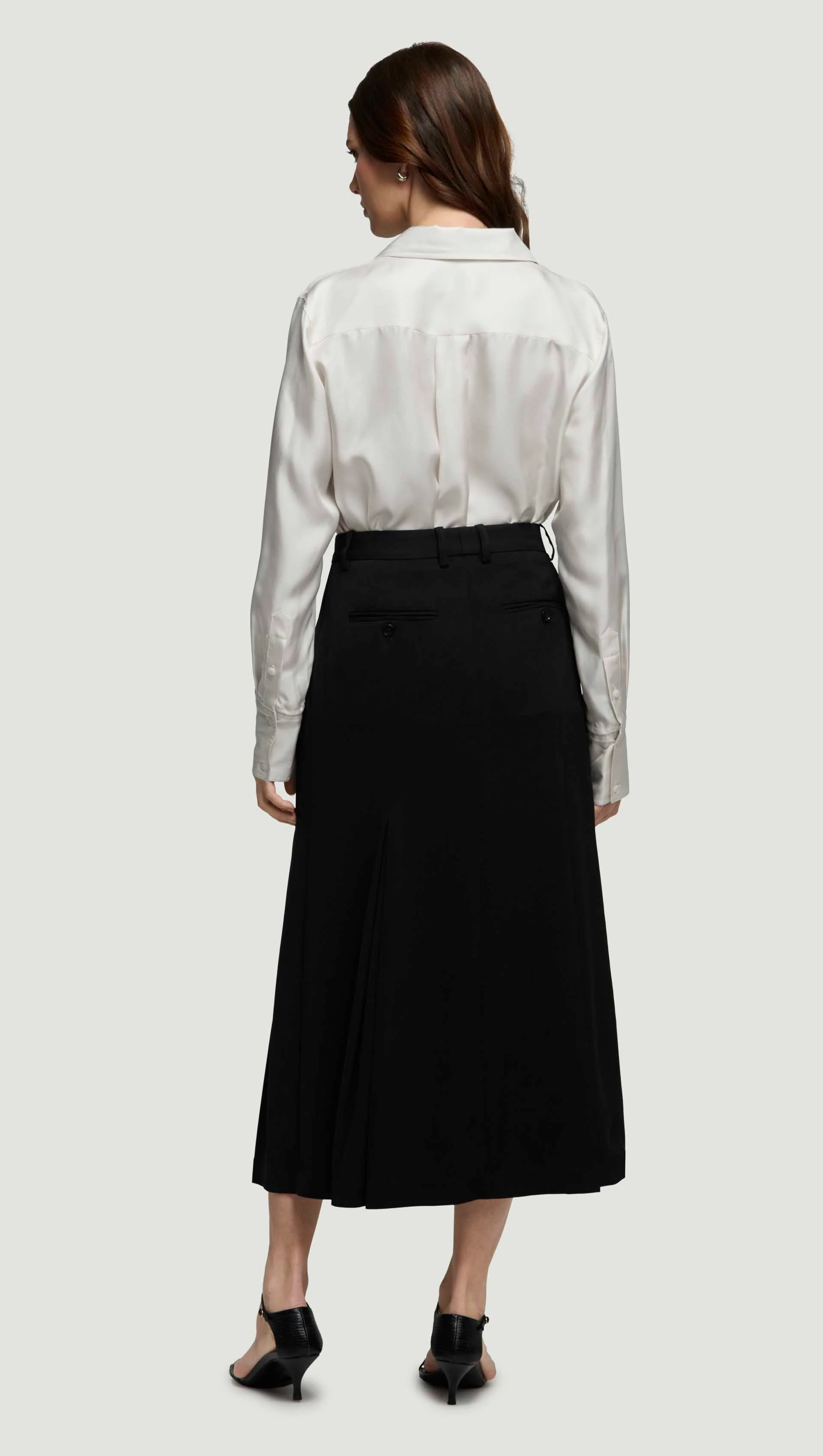 Godet Skirt in Stretch Crepe | Black - Image 4