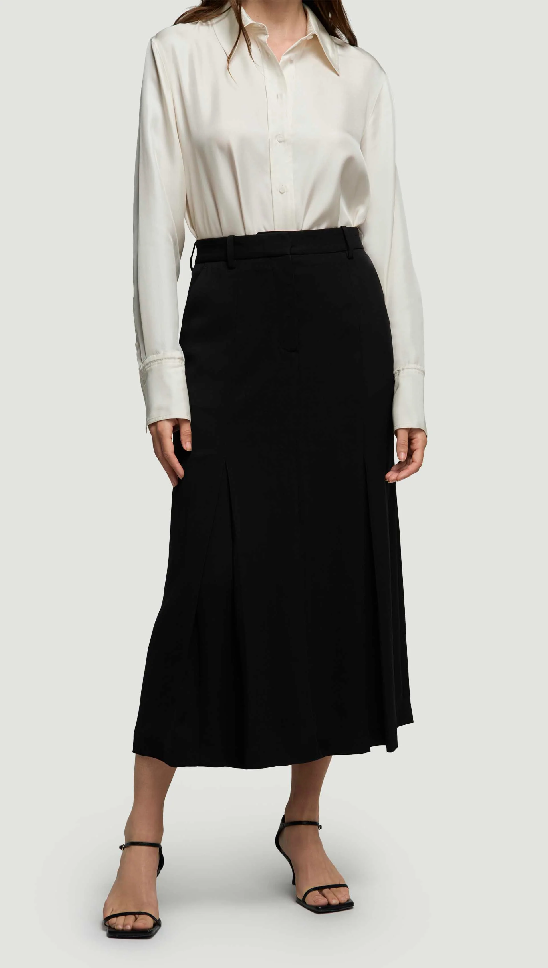 Godet Skirt in Stretch Crepe | Black - Image 5