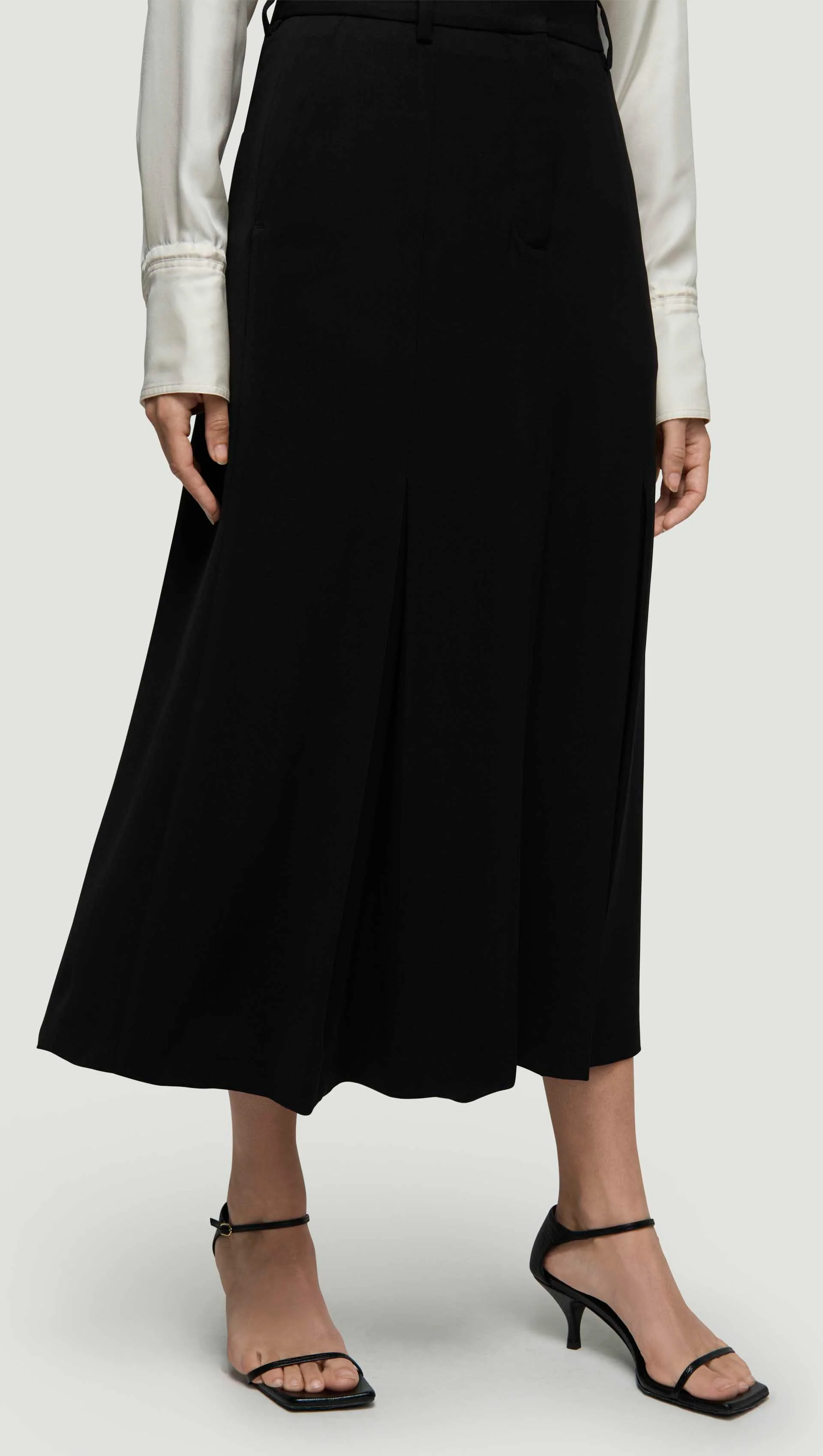 Godet Skirt in Stretch Crepe | Black - Image 6
