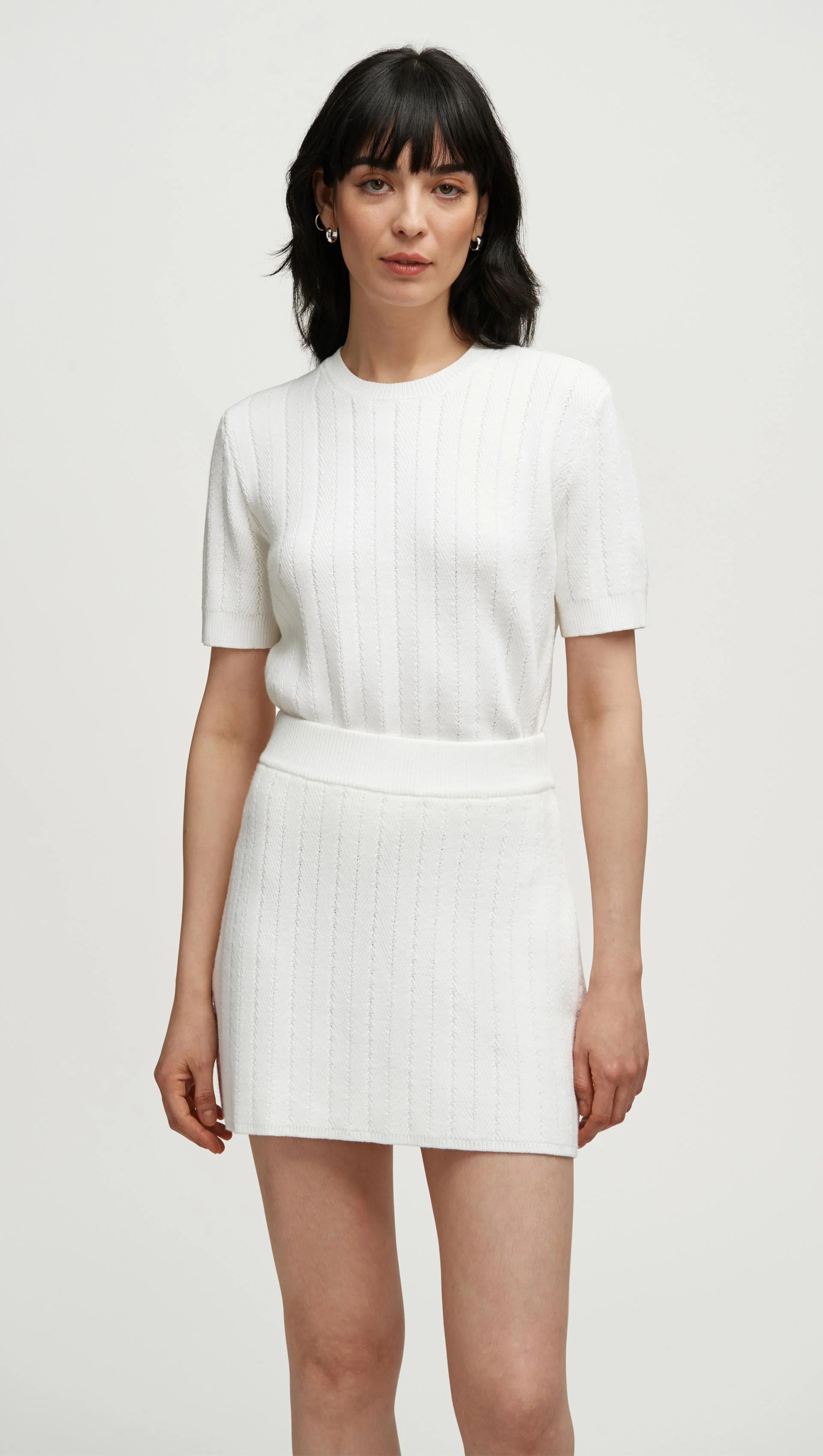 Herringbone Skirt in Viscose Polyester | White - Image 3