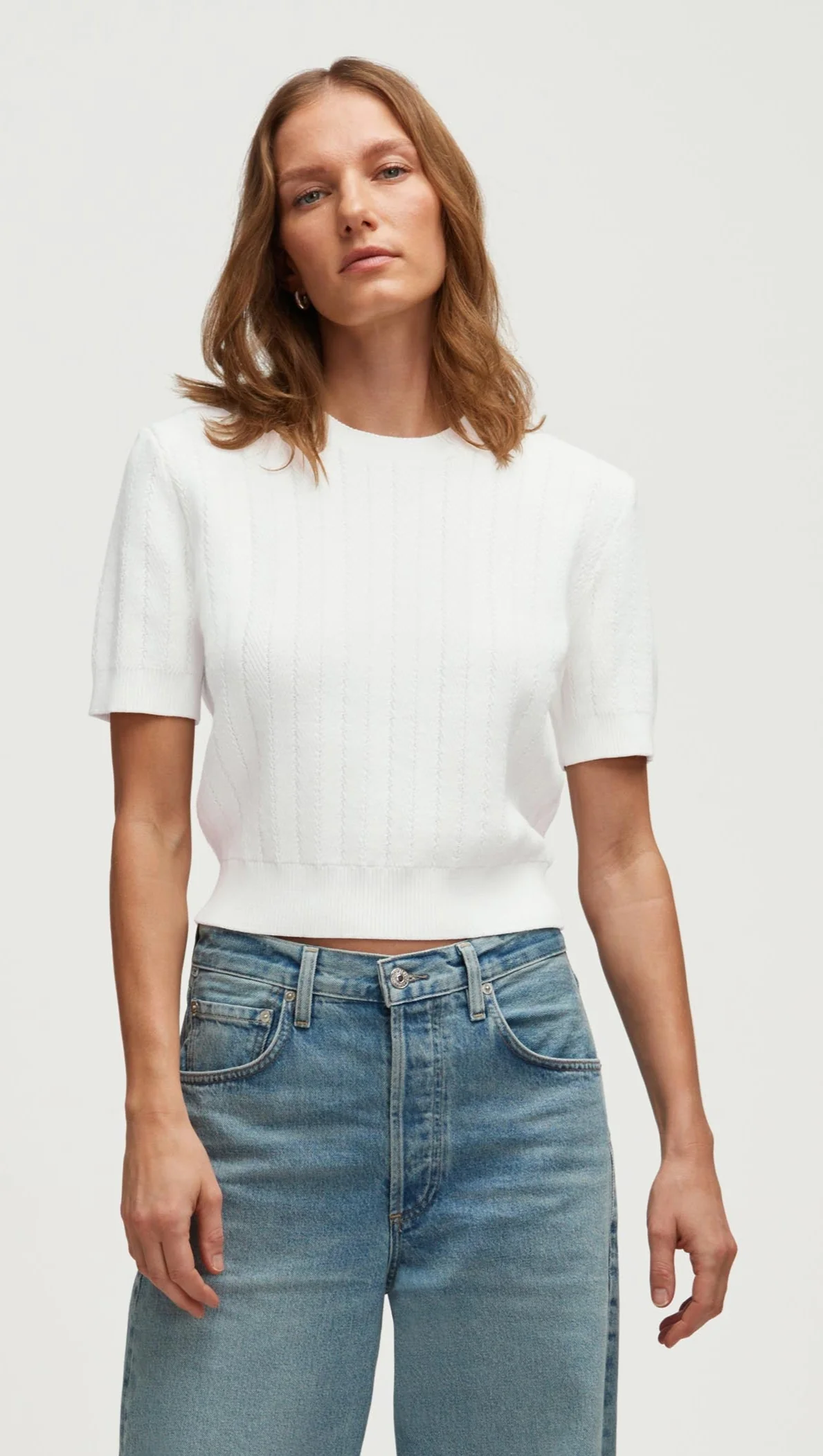 Herringbone Top in Viscose Polyester | White