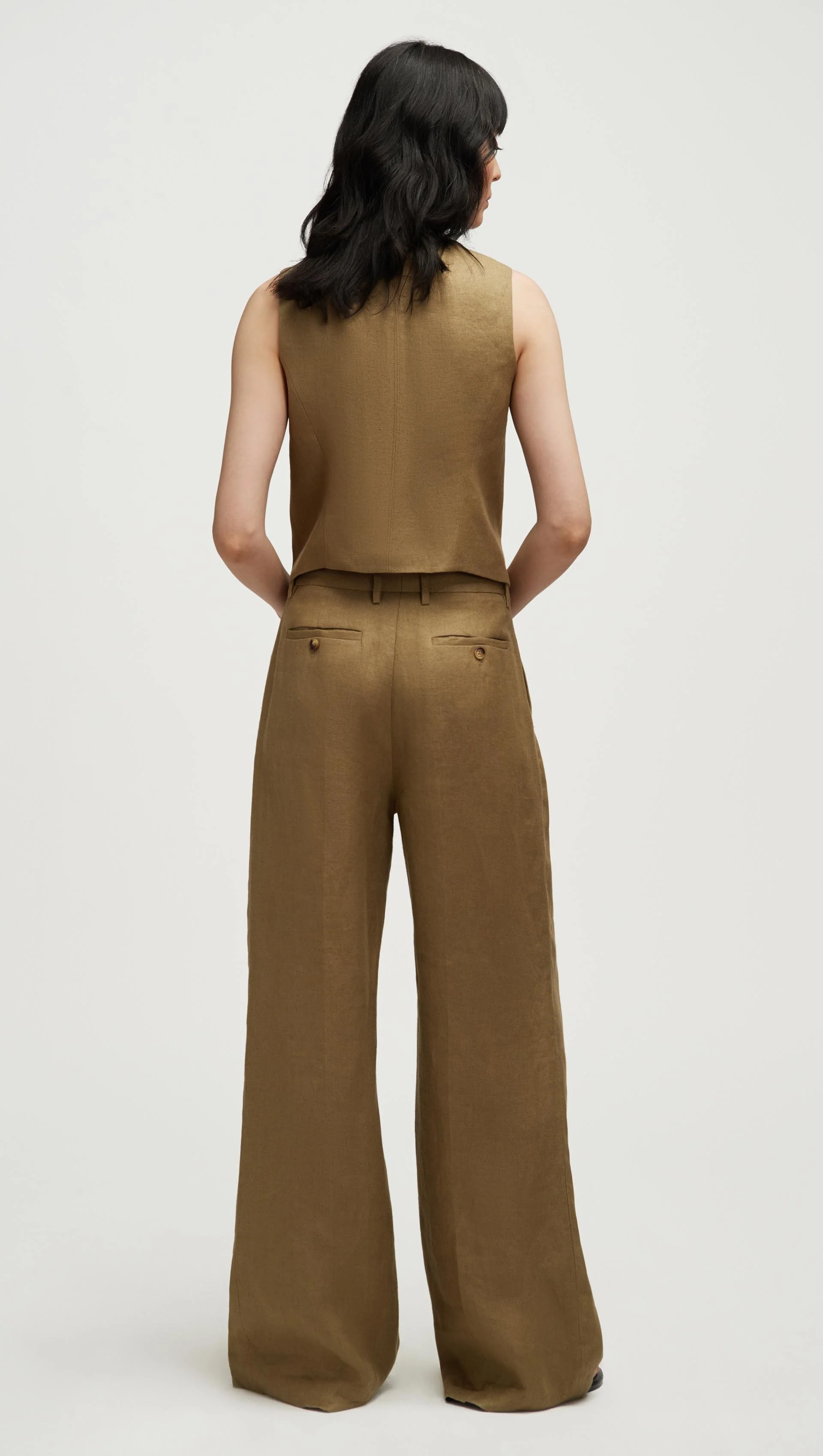 High-Neck Button Waistcoat in Basket Weave Linen | Fern - Image 4