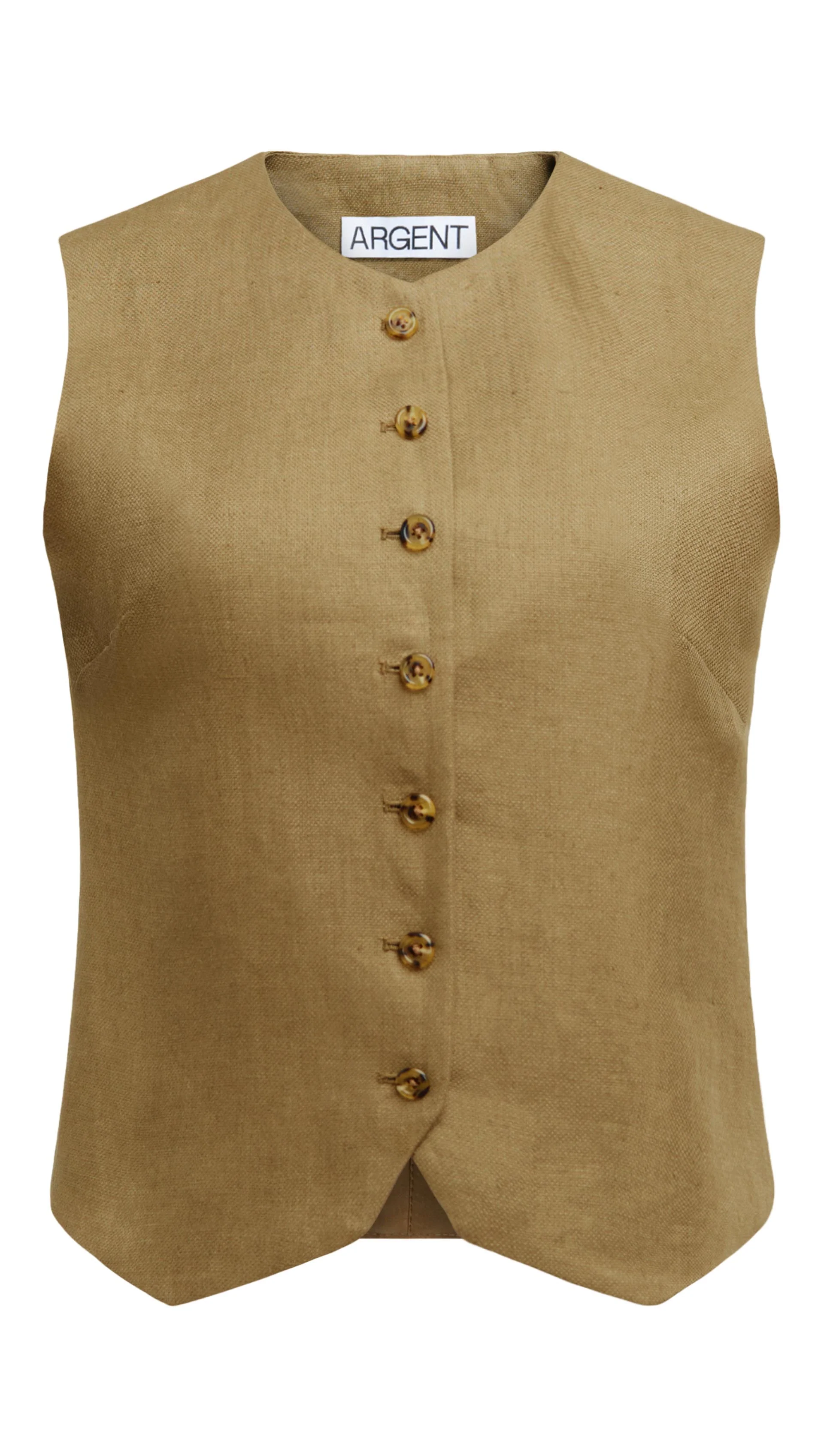 High-Neck Button Waistcoat in Basket Weave Linen | Fern - Image 6
