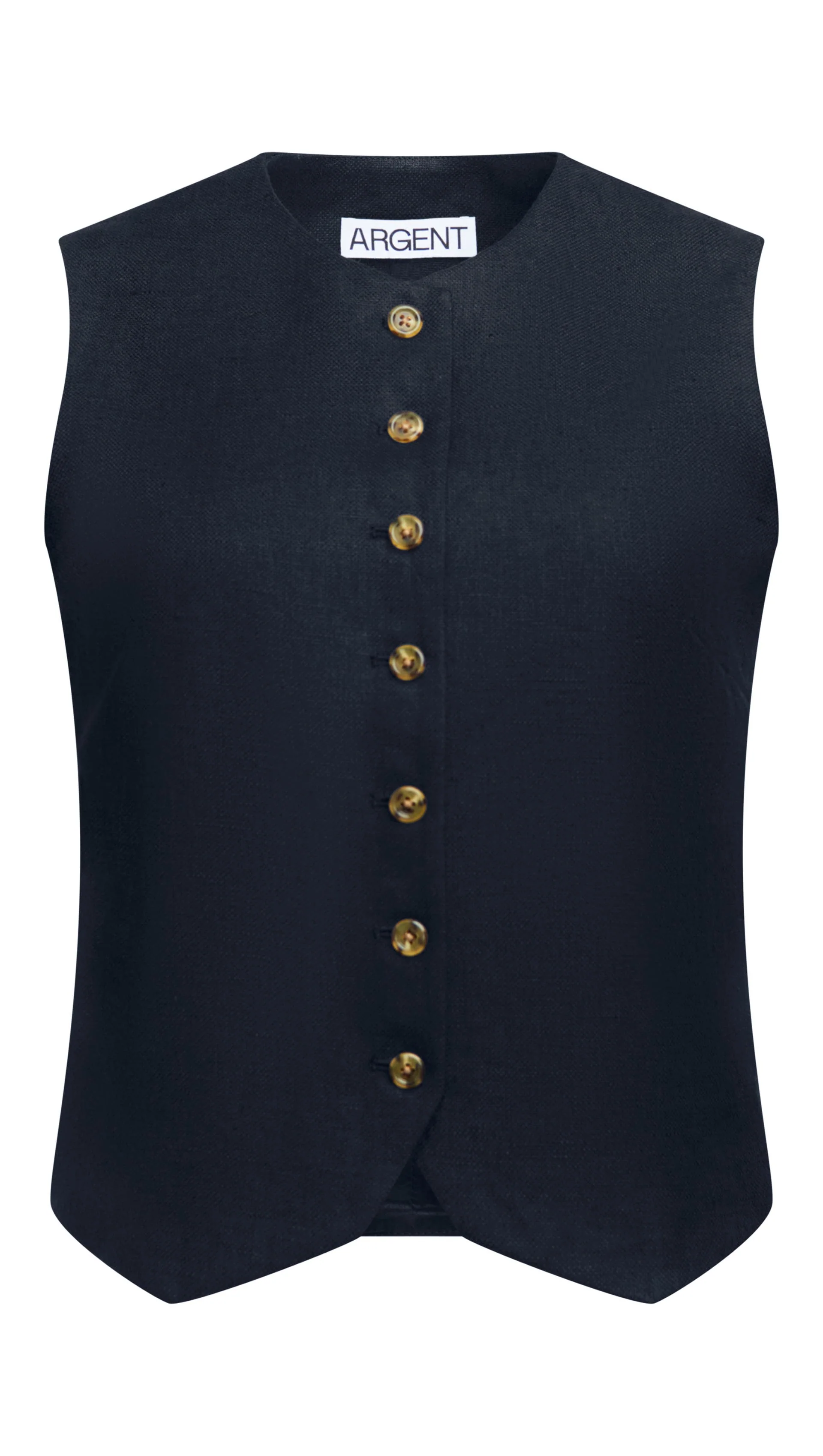 High-Neck Button Waistcoat in Basket Weave Linen | Midnight - Image 7