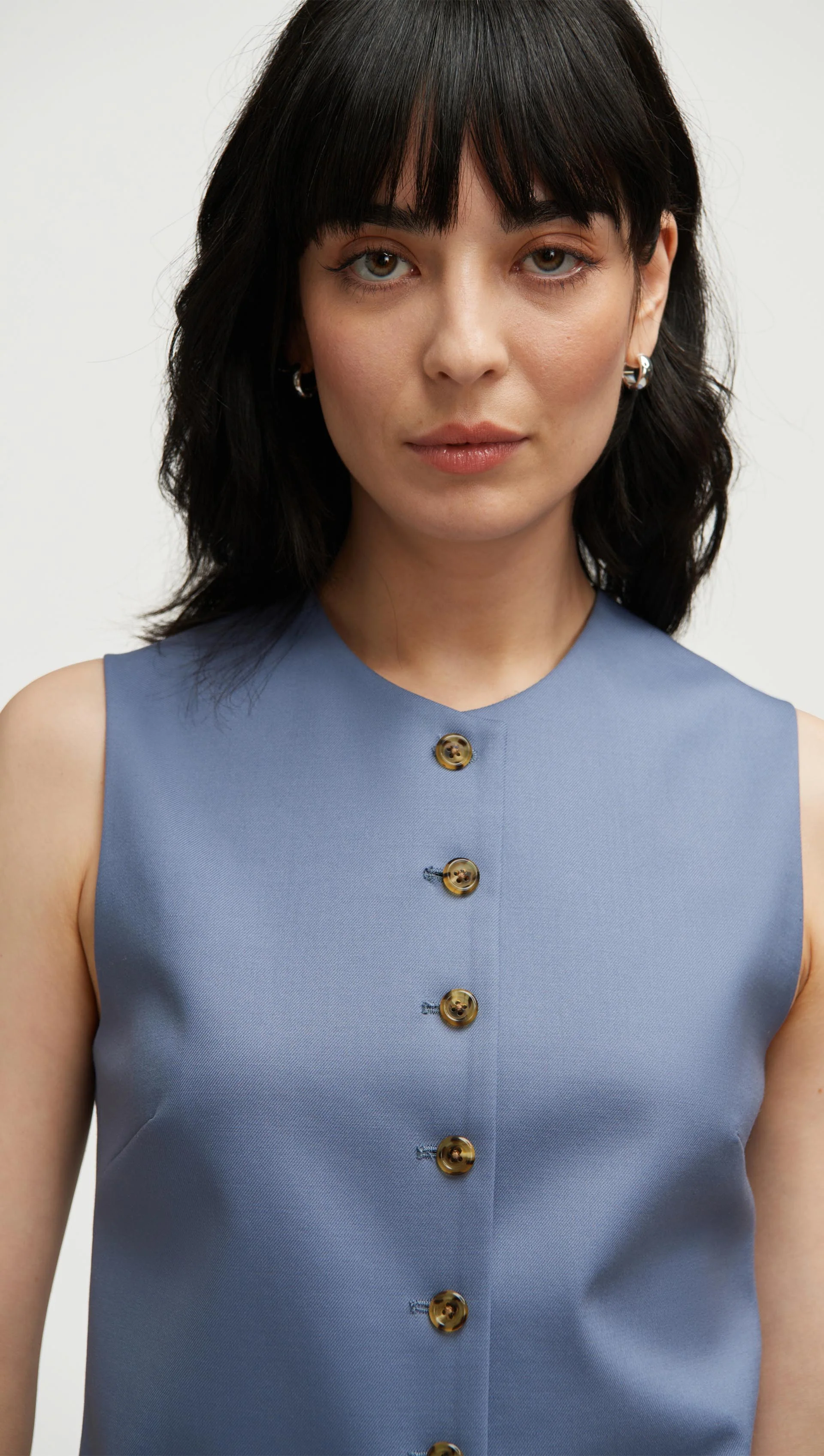 High-Neck Button Waistcoat in Seasonless Wool | Powder Blue - Image 2