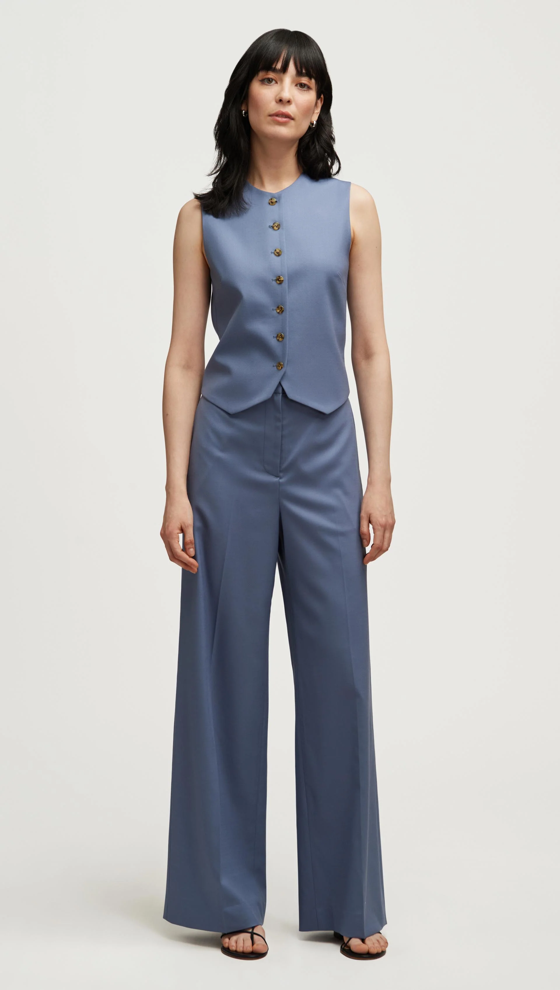 High-Neck Button Waistcoat in Seasonless Wool | Powder Blue - Image 3