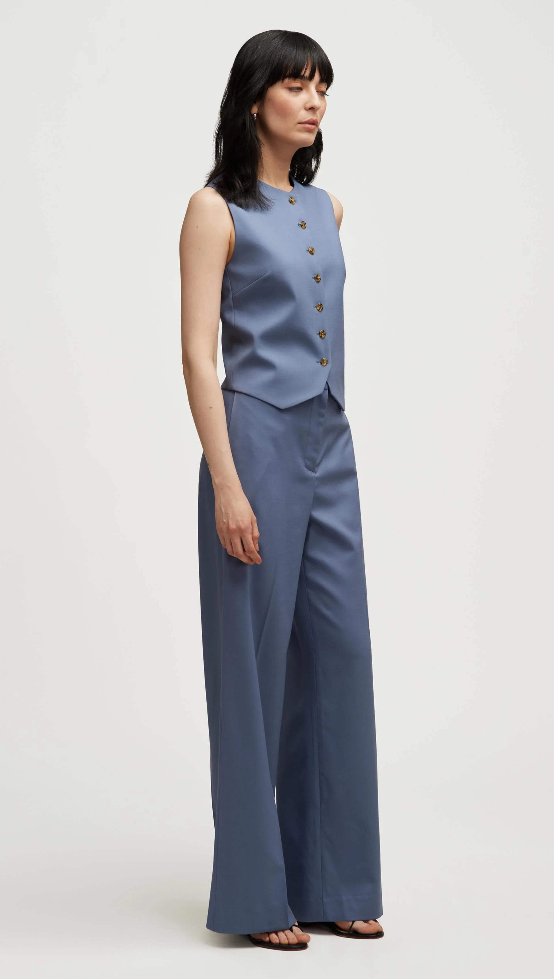 High-Neck Button Waistcoat in Seasonless Wool | Powder Blue - Image 4