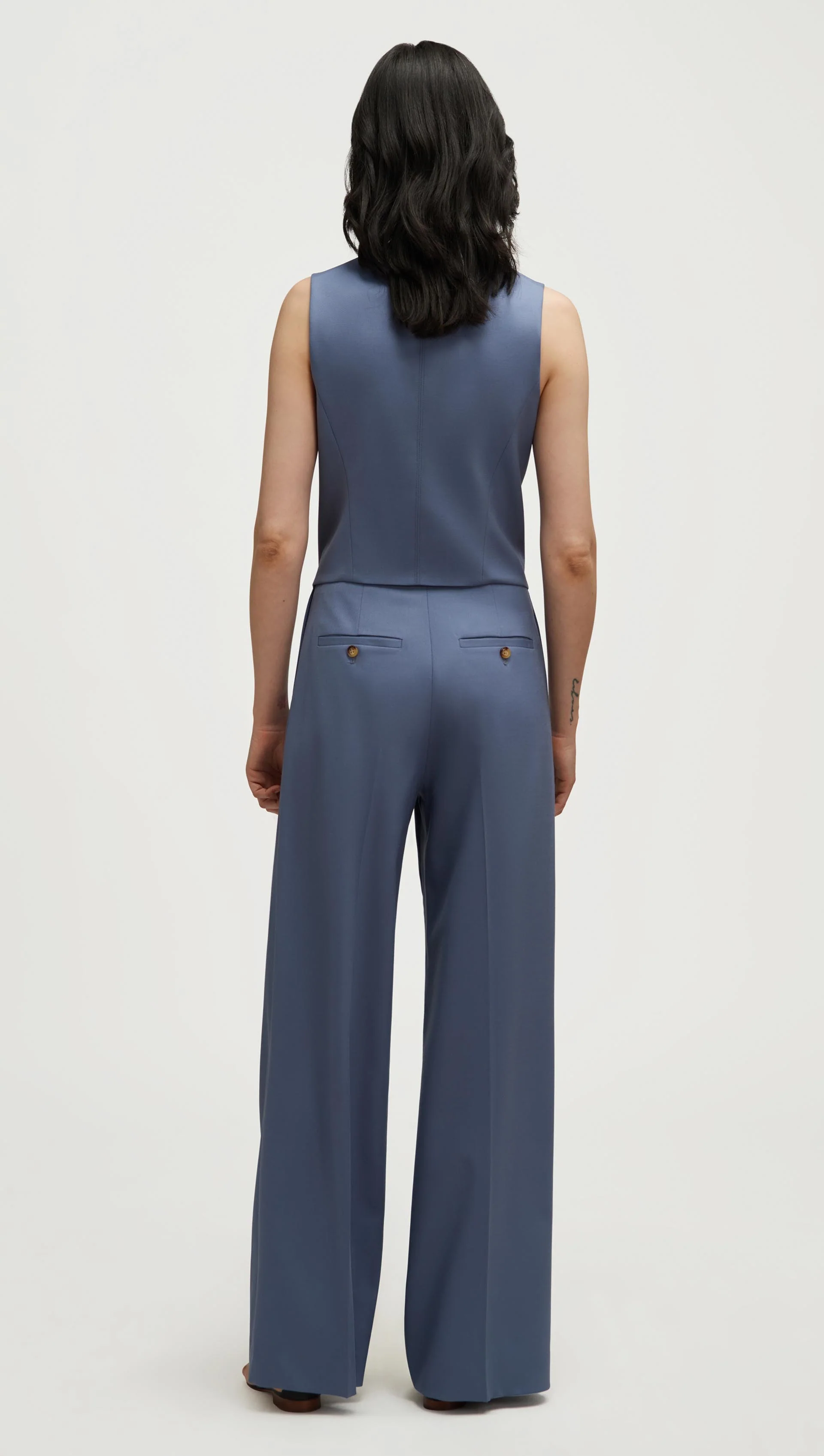 High-Neck Button Waistcoat in Seasonless Wool | Powder Blue - Image 5