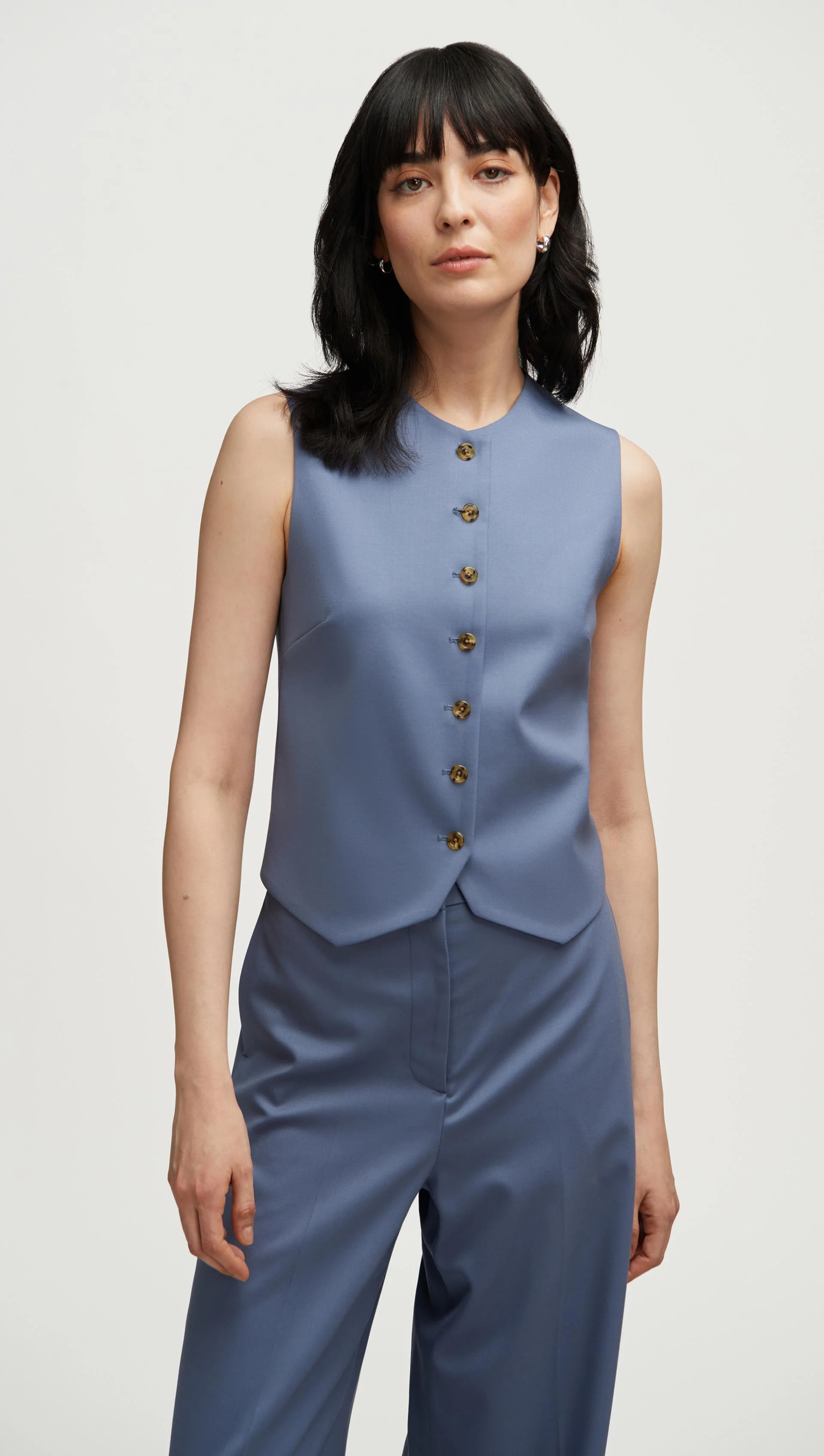 High-Neck Button Waistcoat in Seasonless Wool | Powder Blue - Image 6