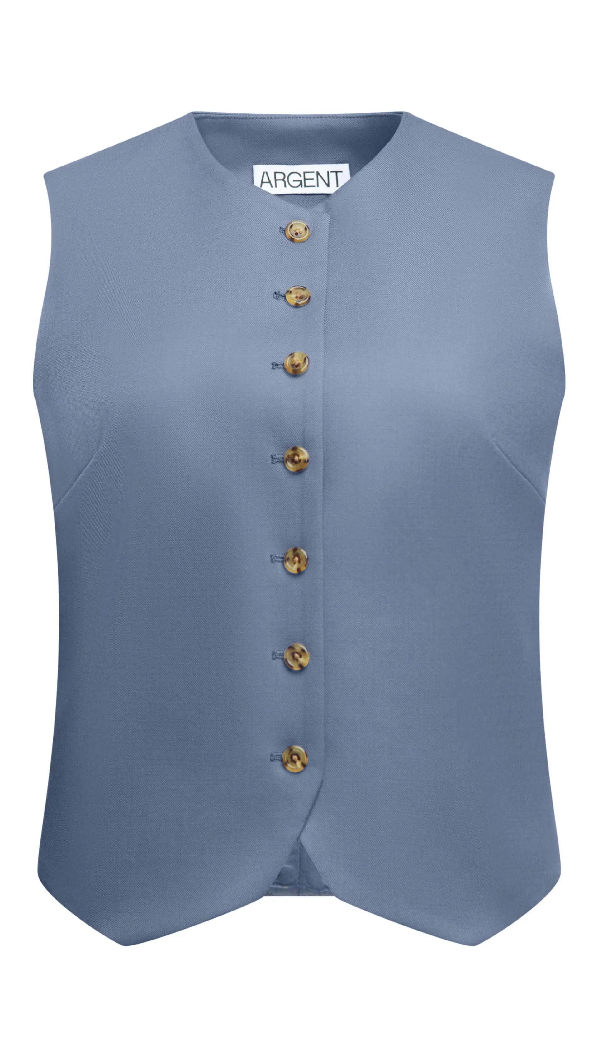 High-Neck Button Waistcoat in Seasonless Wool | Powder Blue - Image 7