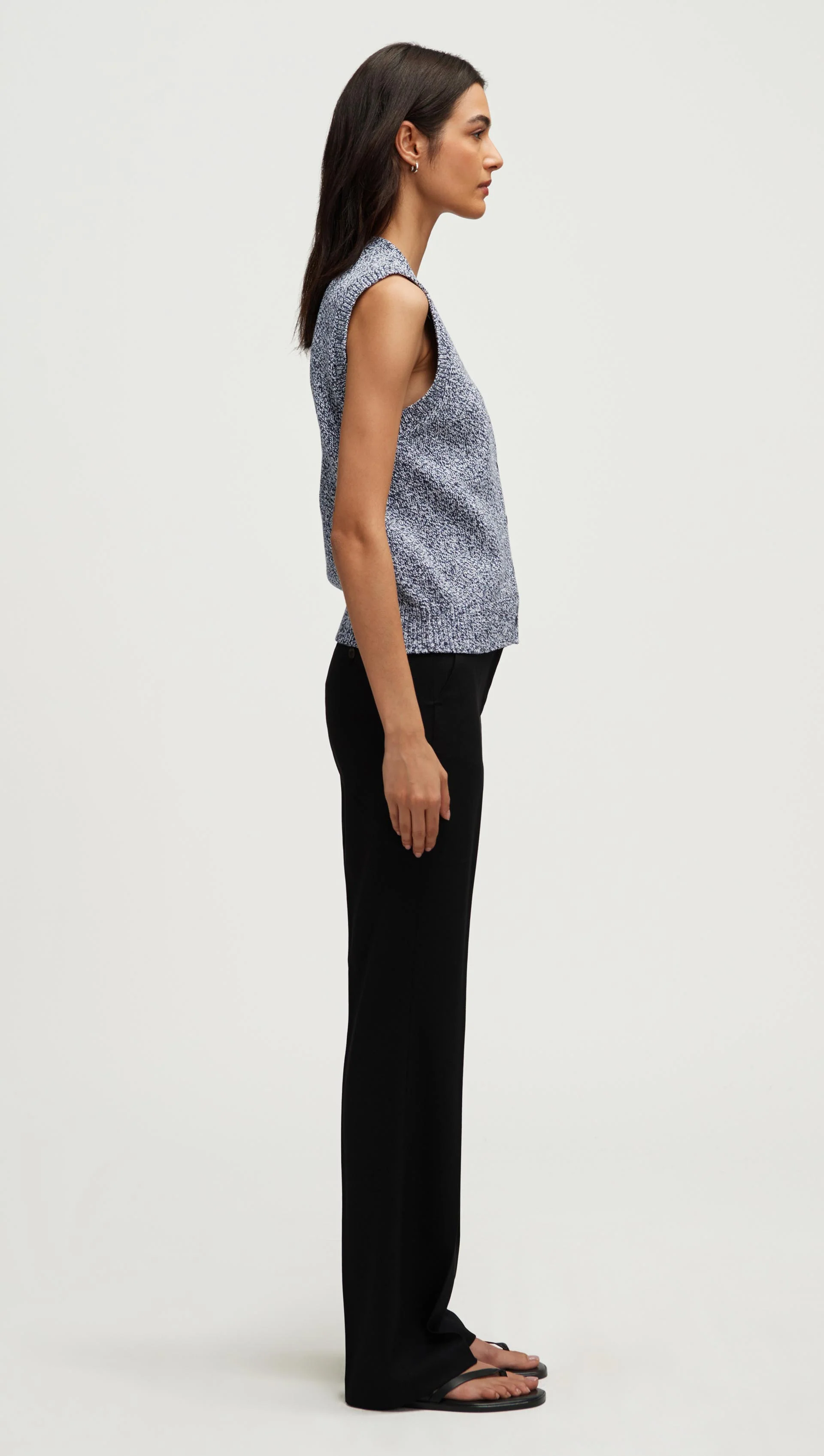 Knit Button Vest in Cotton | Black Multi - Image 4