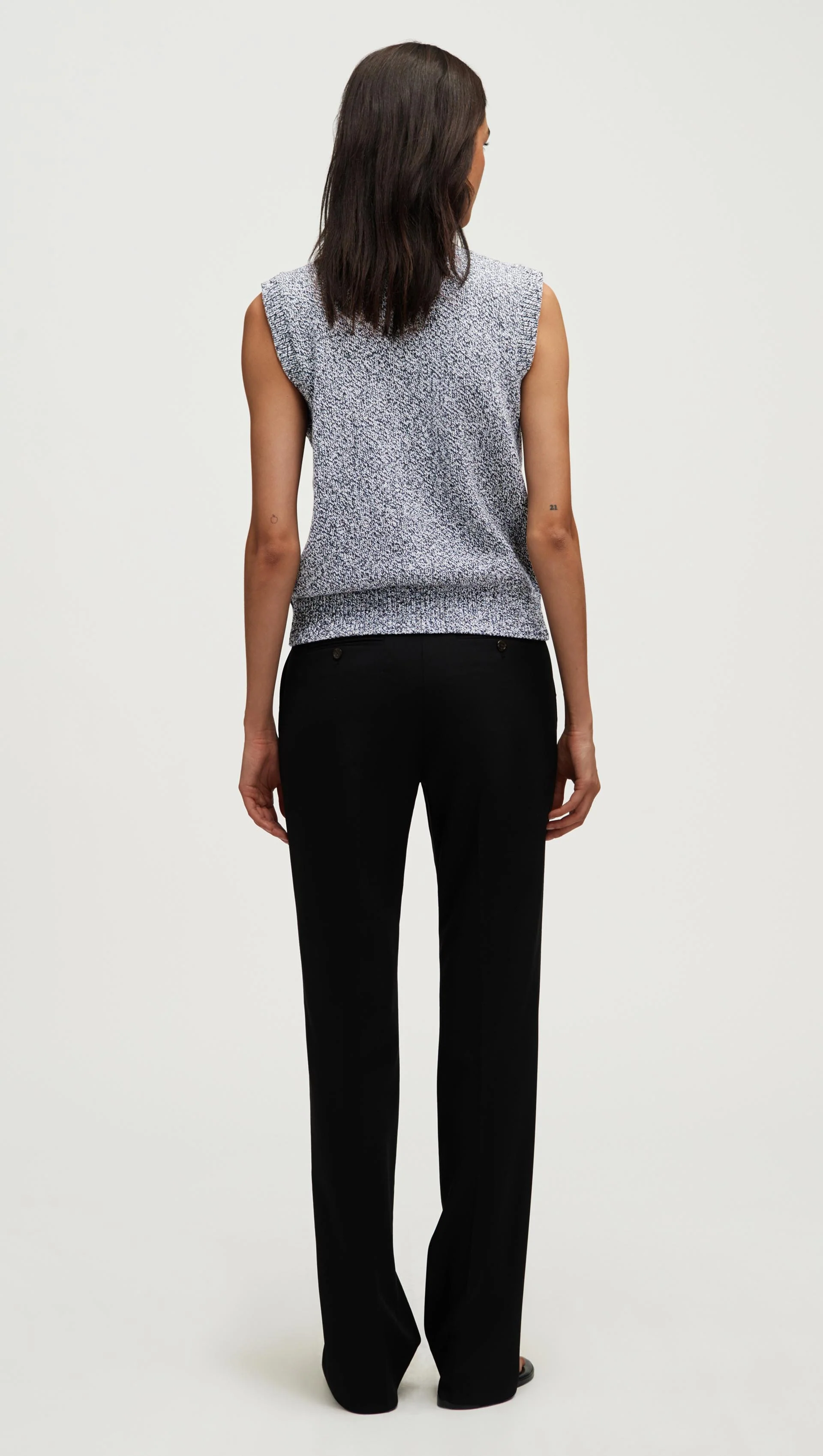 Knit Button Vest in Cotton | Black Multi - Image 5