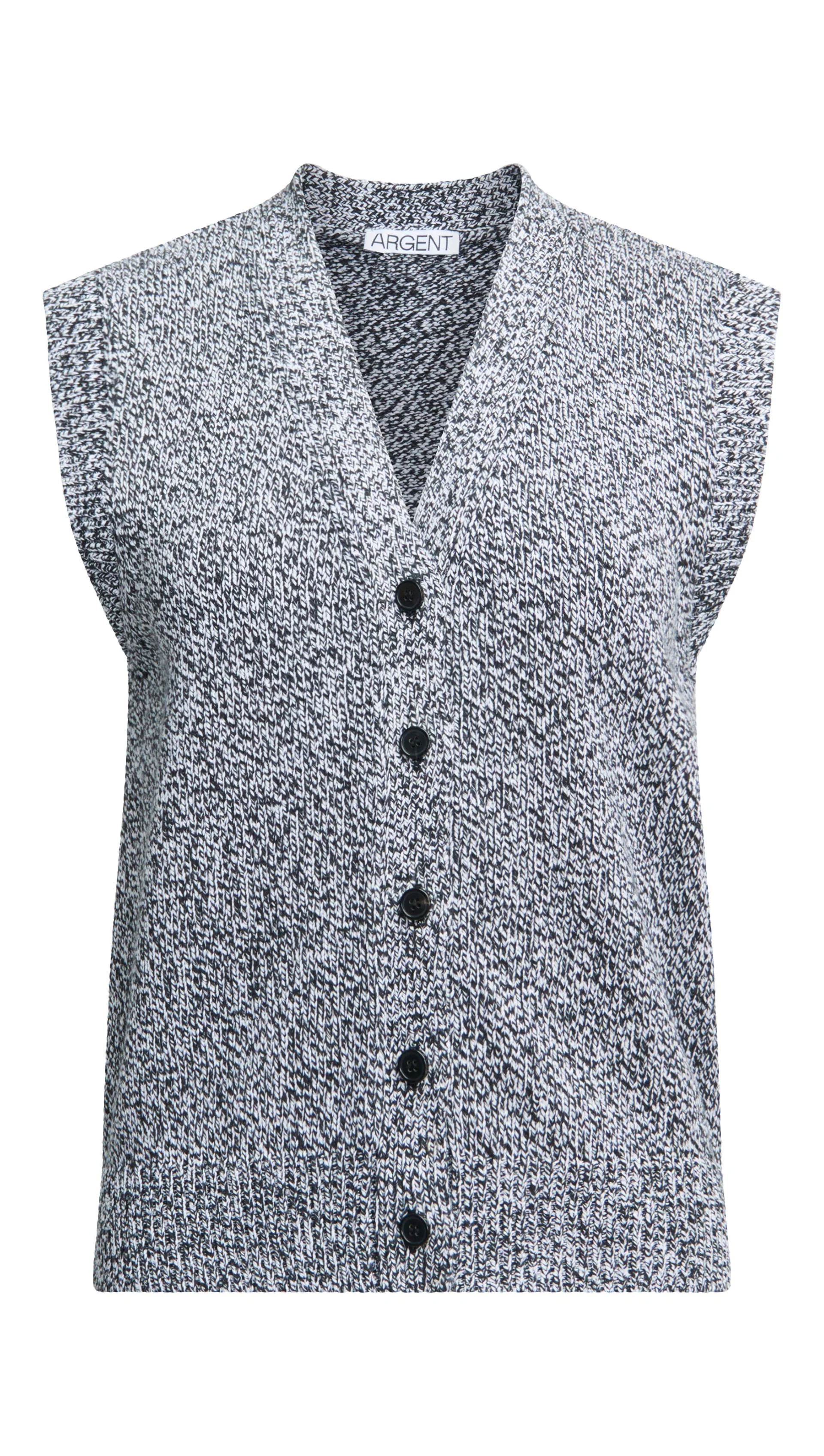 Knit Button Vest in Cotton | Black Multi - Image 6