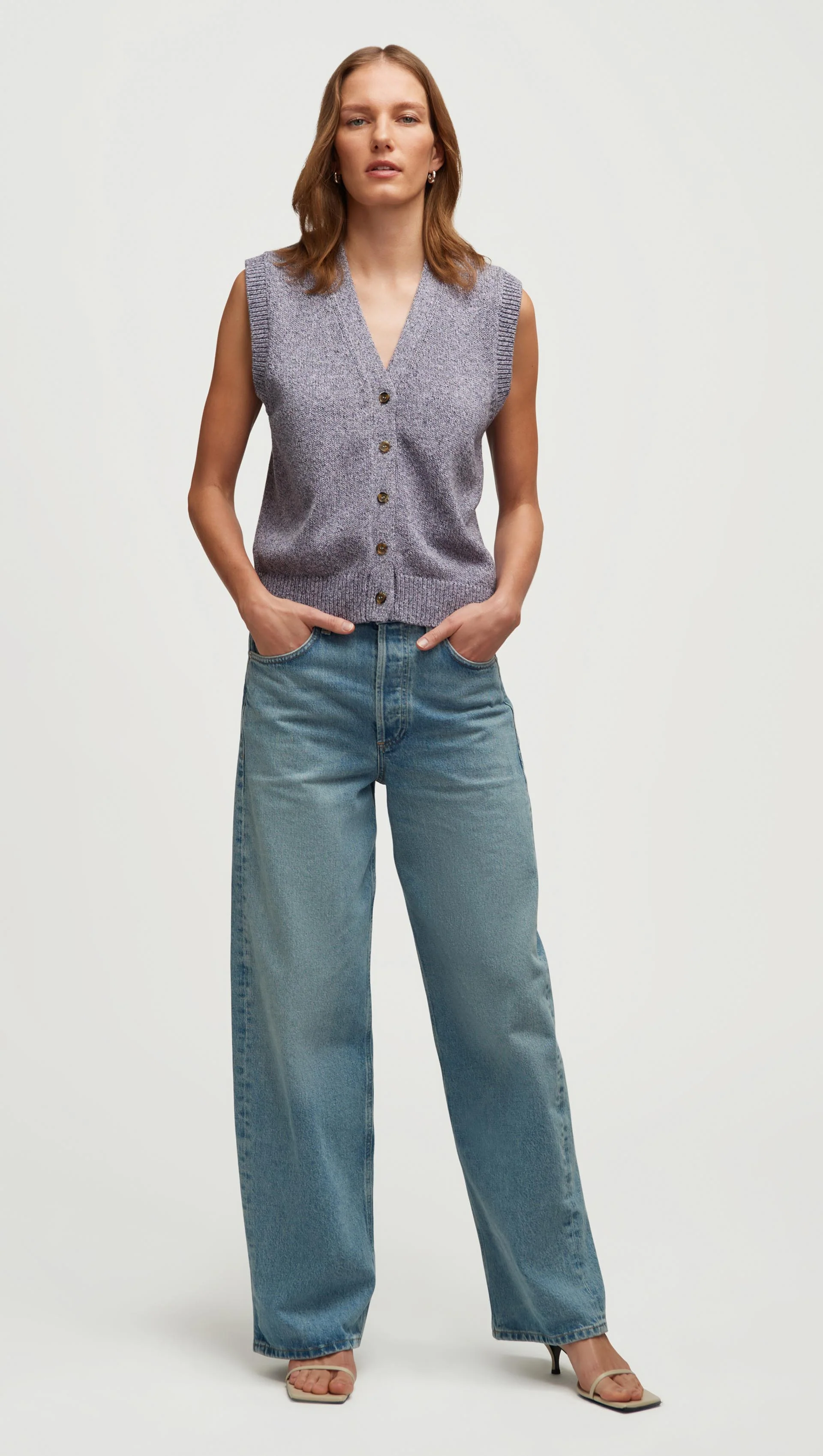 Knit Button Vest in Cotton | Purple Multi - Image 6