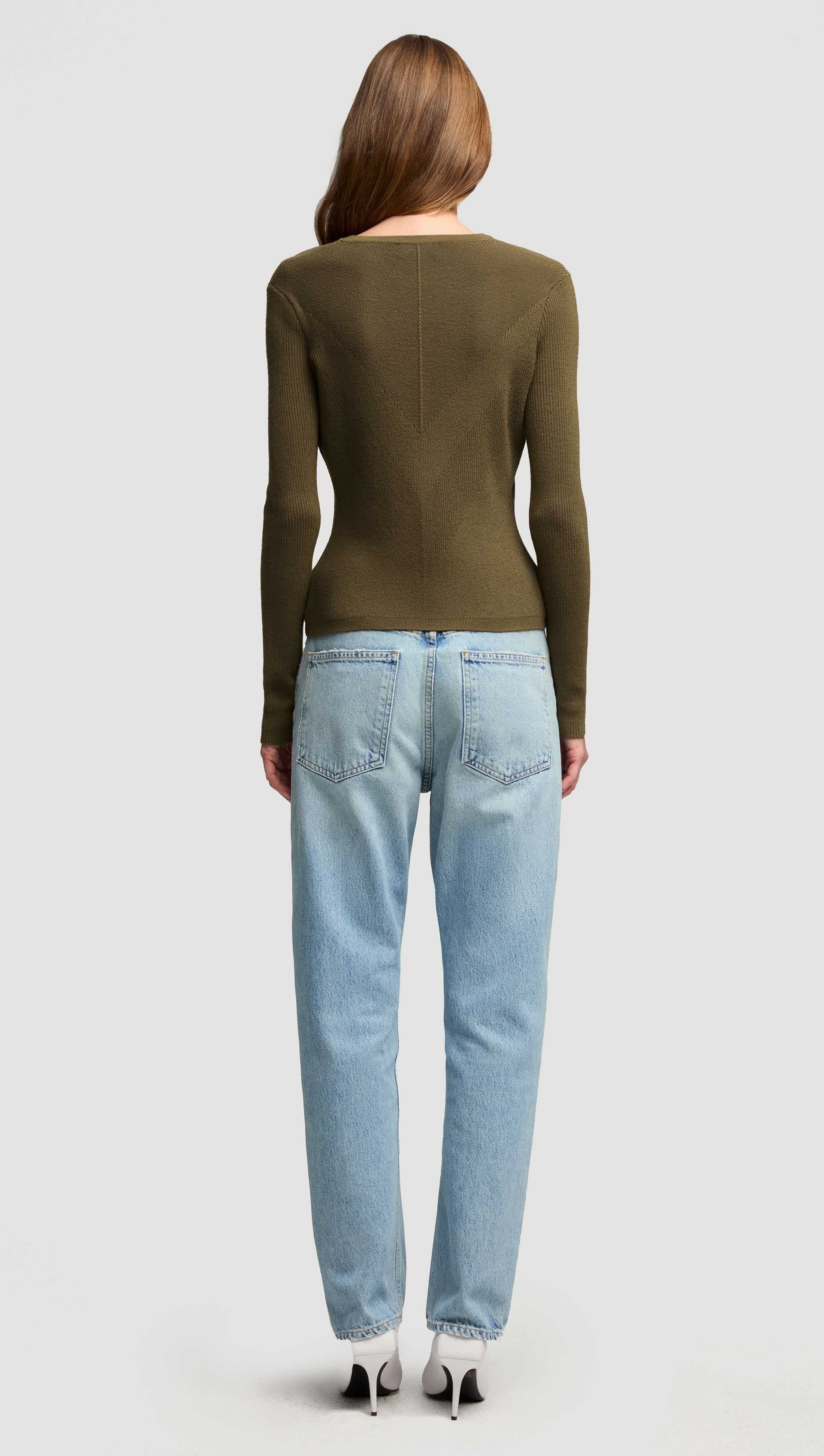 Knit Longsleeve Crew in Stretch Tencel | Ochre - Image 3