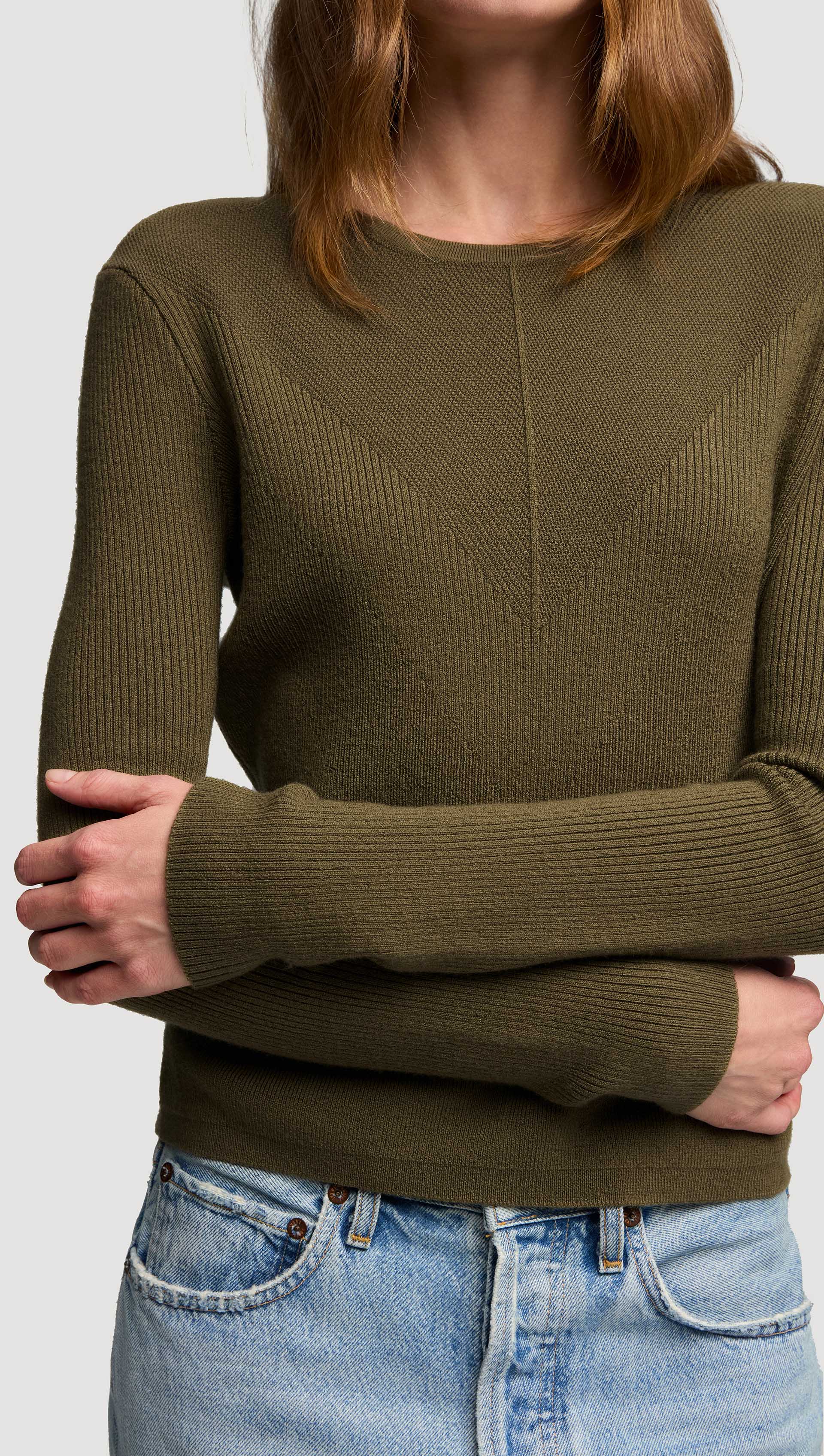 Knit Longsleeve Crew in Stretch Tencel | Ochre - Image 4