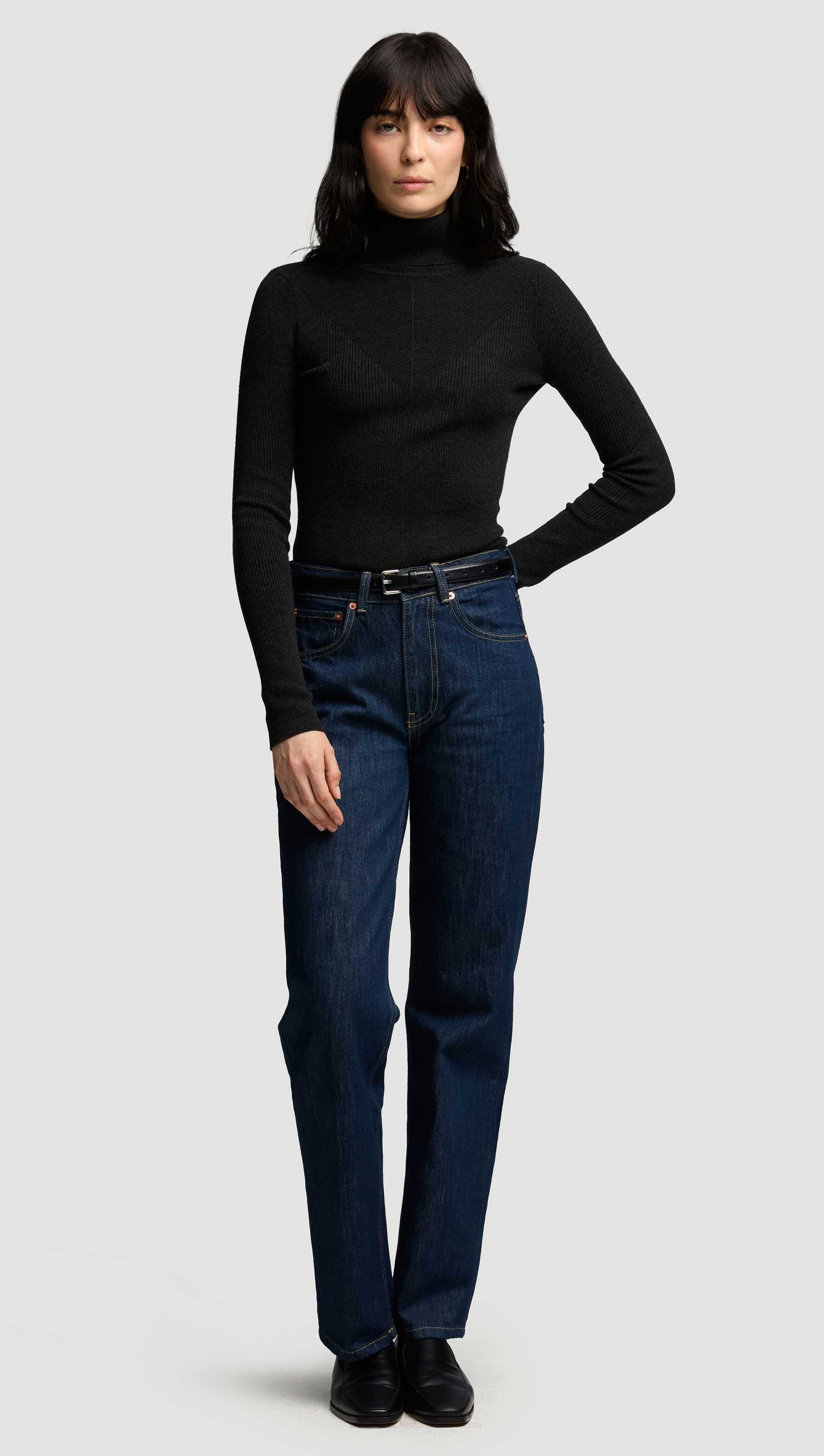 Knit Longsleeve Turtleneck in Stretch Wool | Grey - Image 3