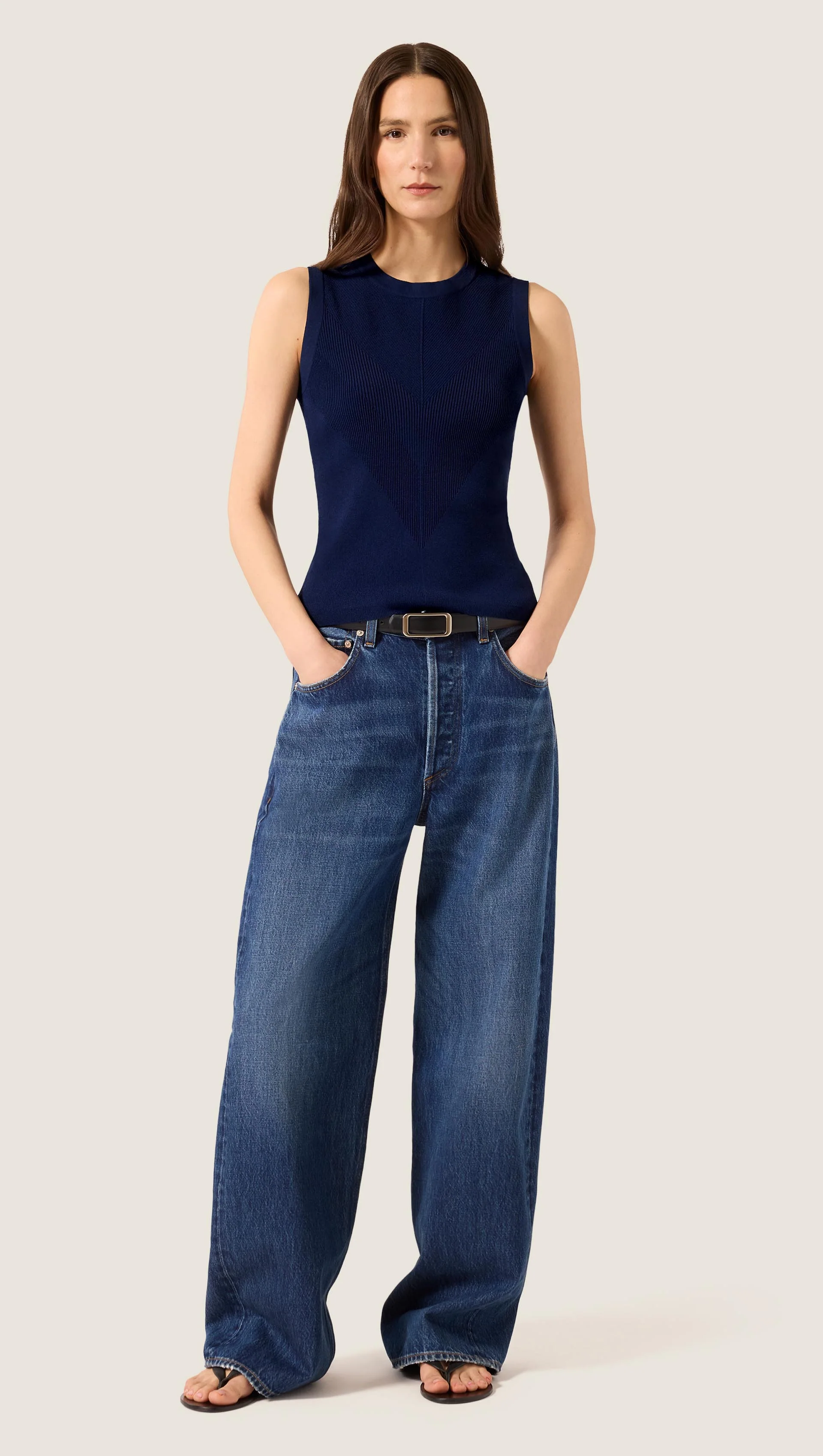 Knit Tank in Stretch Rayon | Navy - Image 3