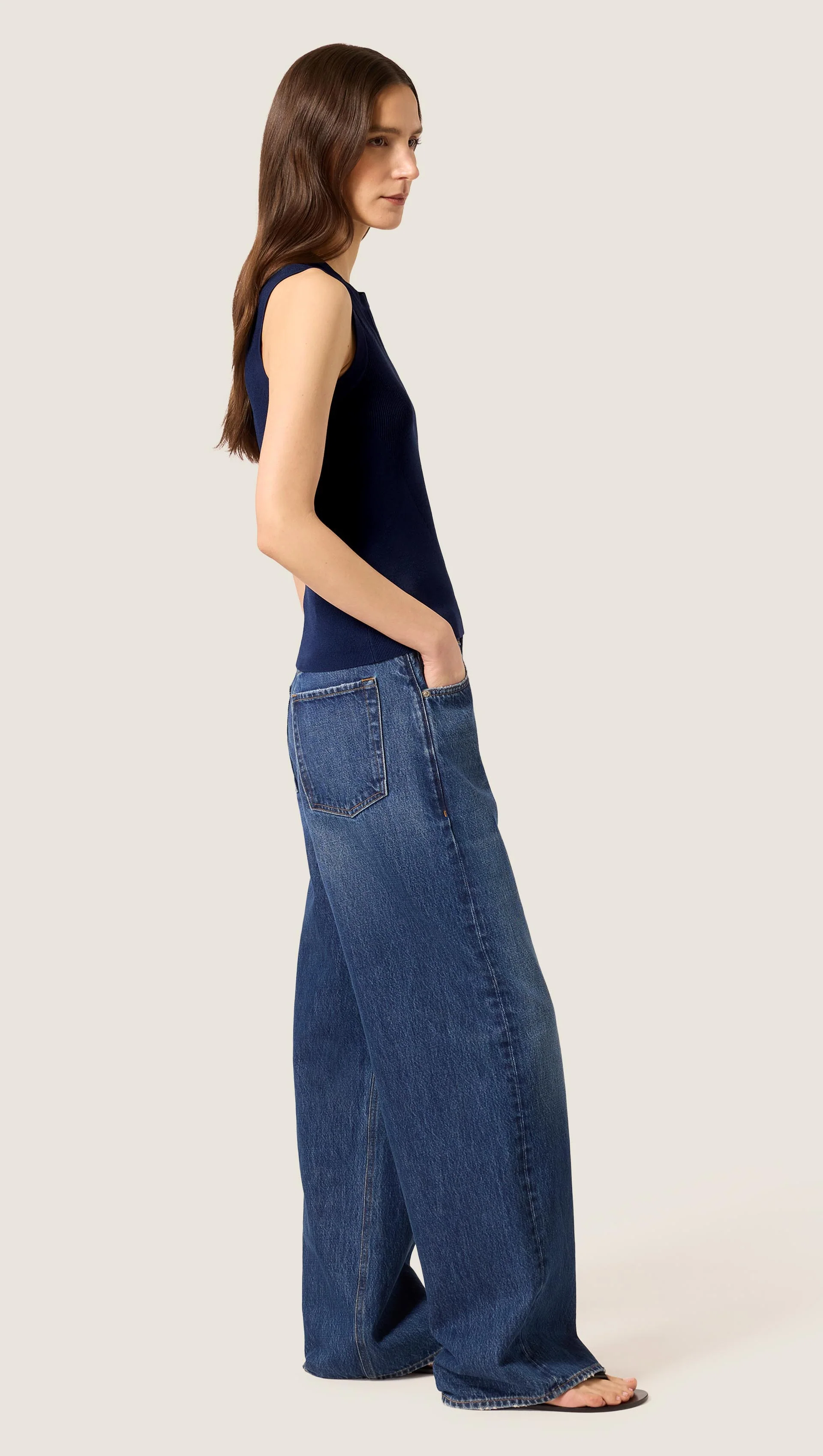 Knit Tank in Stretch Rayon | Navy - Image 4