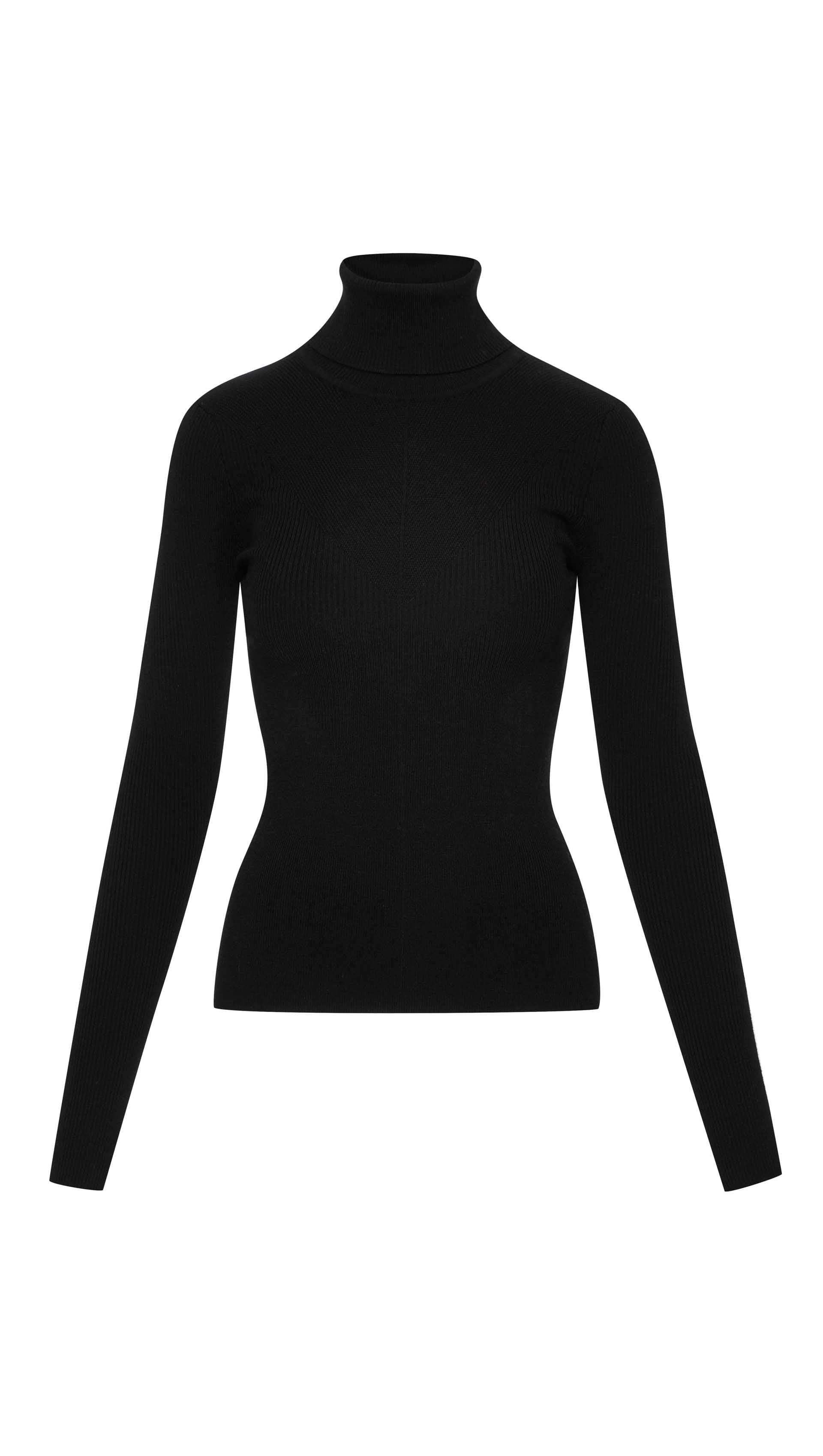 Knit Turtleneck in Stretch Wool | Black - Image 4