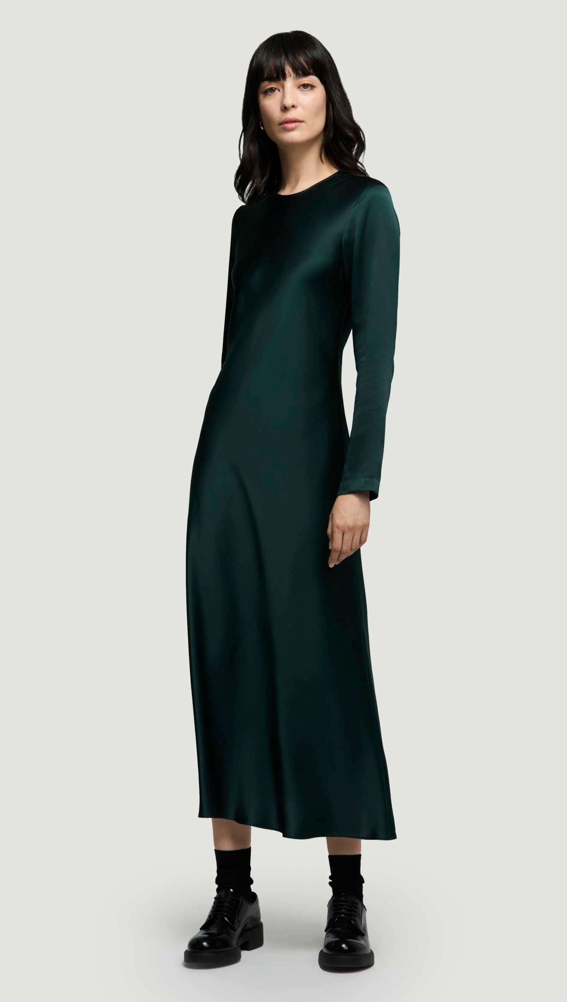 Longsleeve Bias Dress in Silk Charmeuse | Deep Forest - Image 2