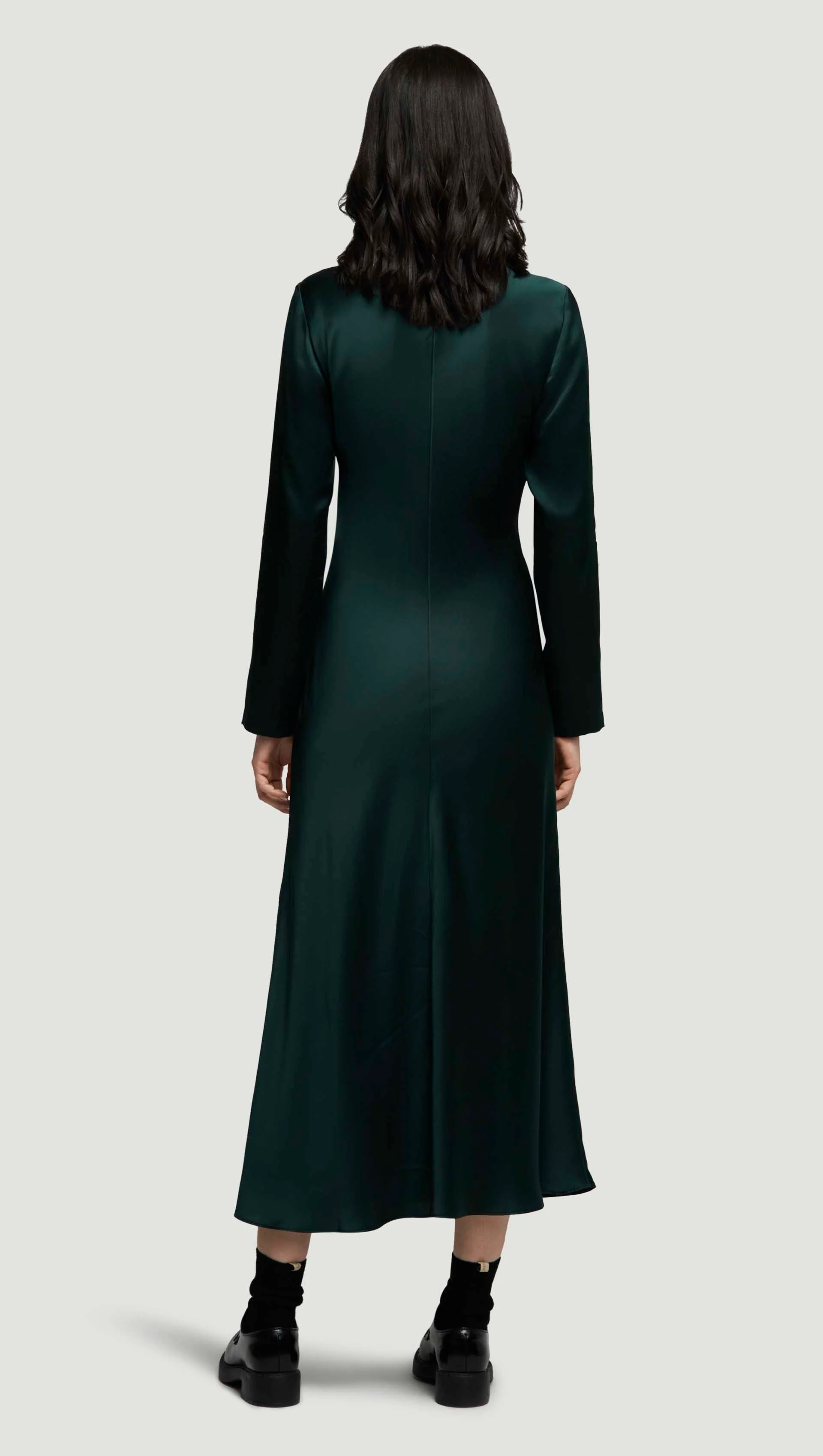 Longsleeve Bias Dress in Silk Charmeuse | Deep Forest - Image 3