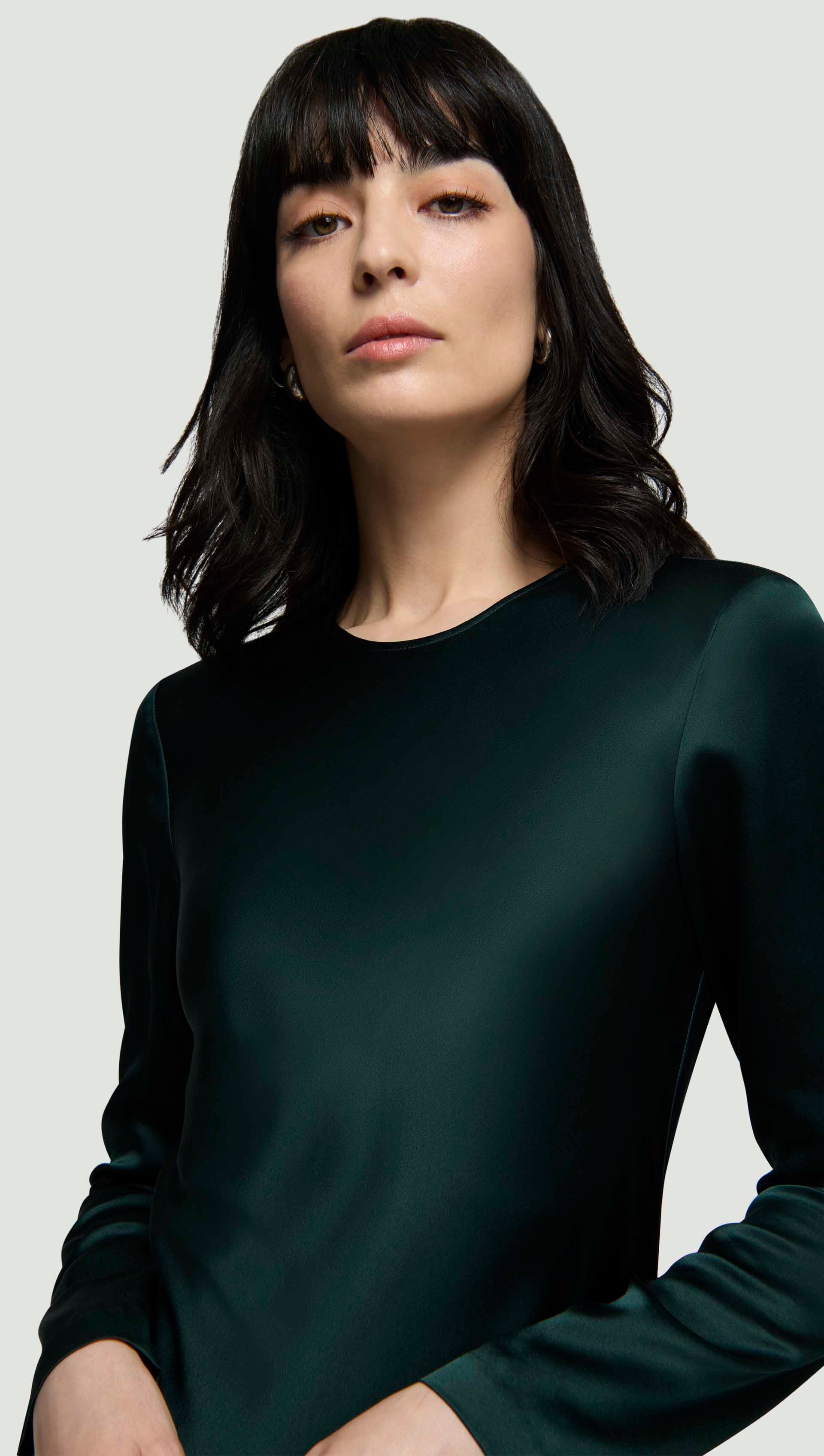Longsleeve Bias Dress in Silk Charmeuse | Deep Forest - Image 4