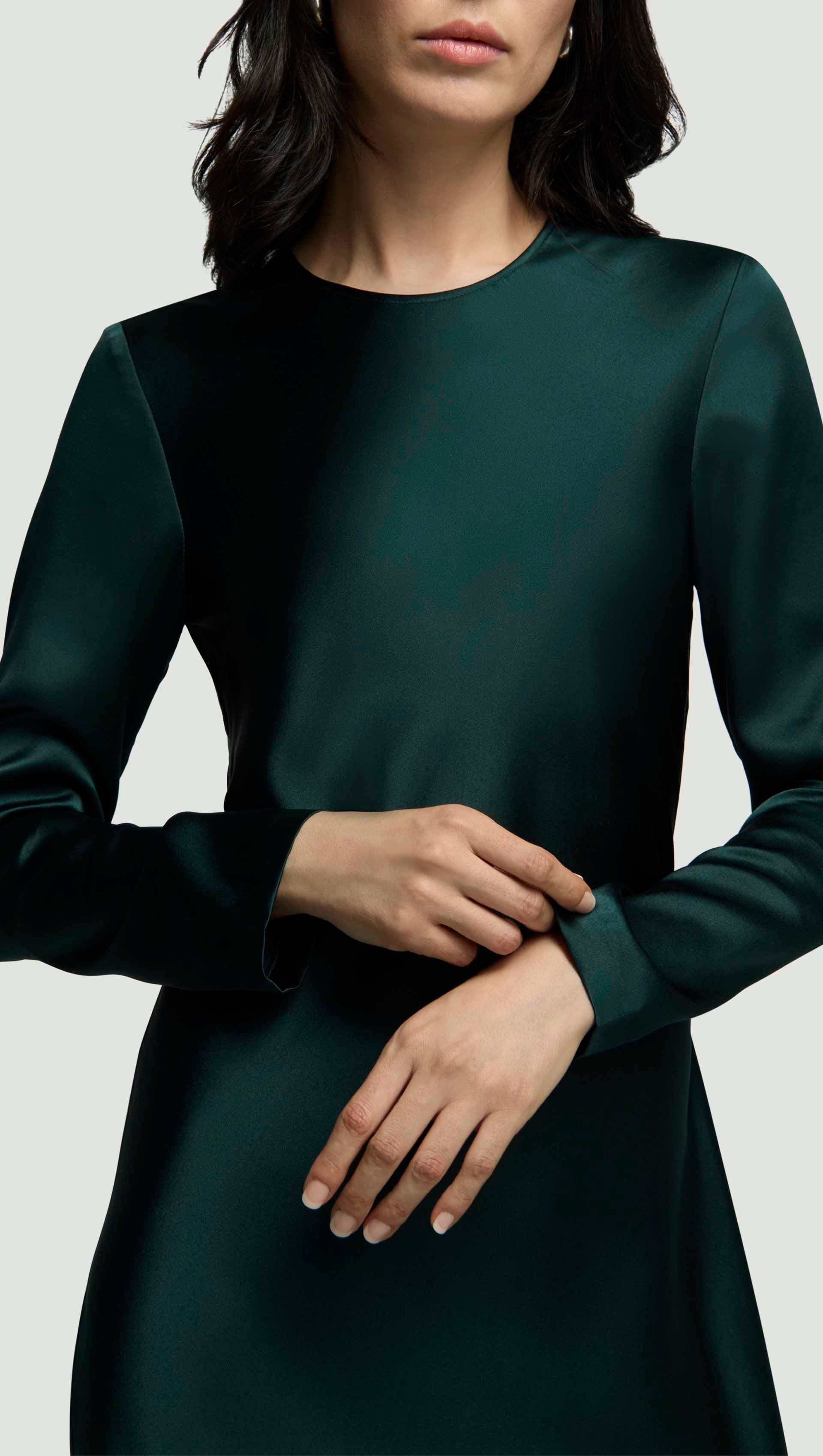 Longsleeve Bias Dress in Silk Charmeuse | Deep Forest - Image 5