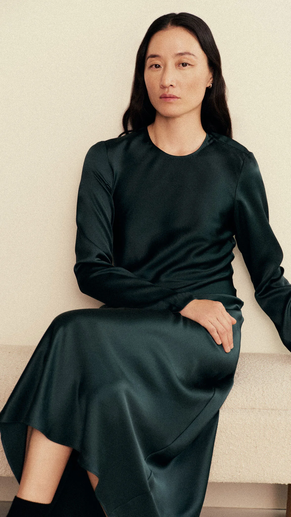 Longsleeve Bias Dress in Silk Charmeuse | Deep Forest - Image 6