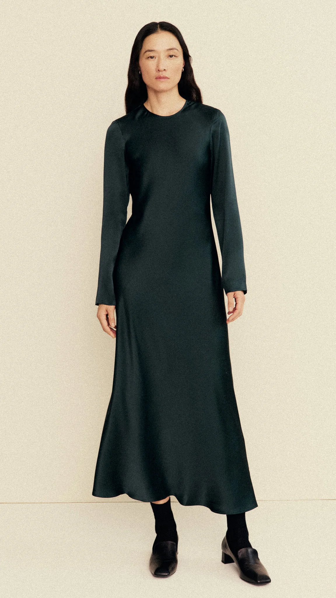 Longsleeve Bias Dress in Silk Charmeuse | Deep Forest - Image 7