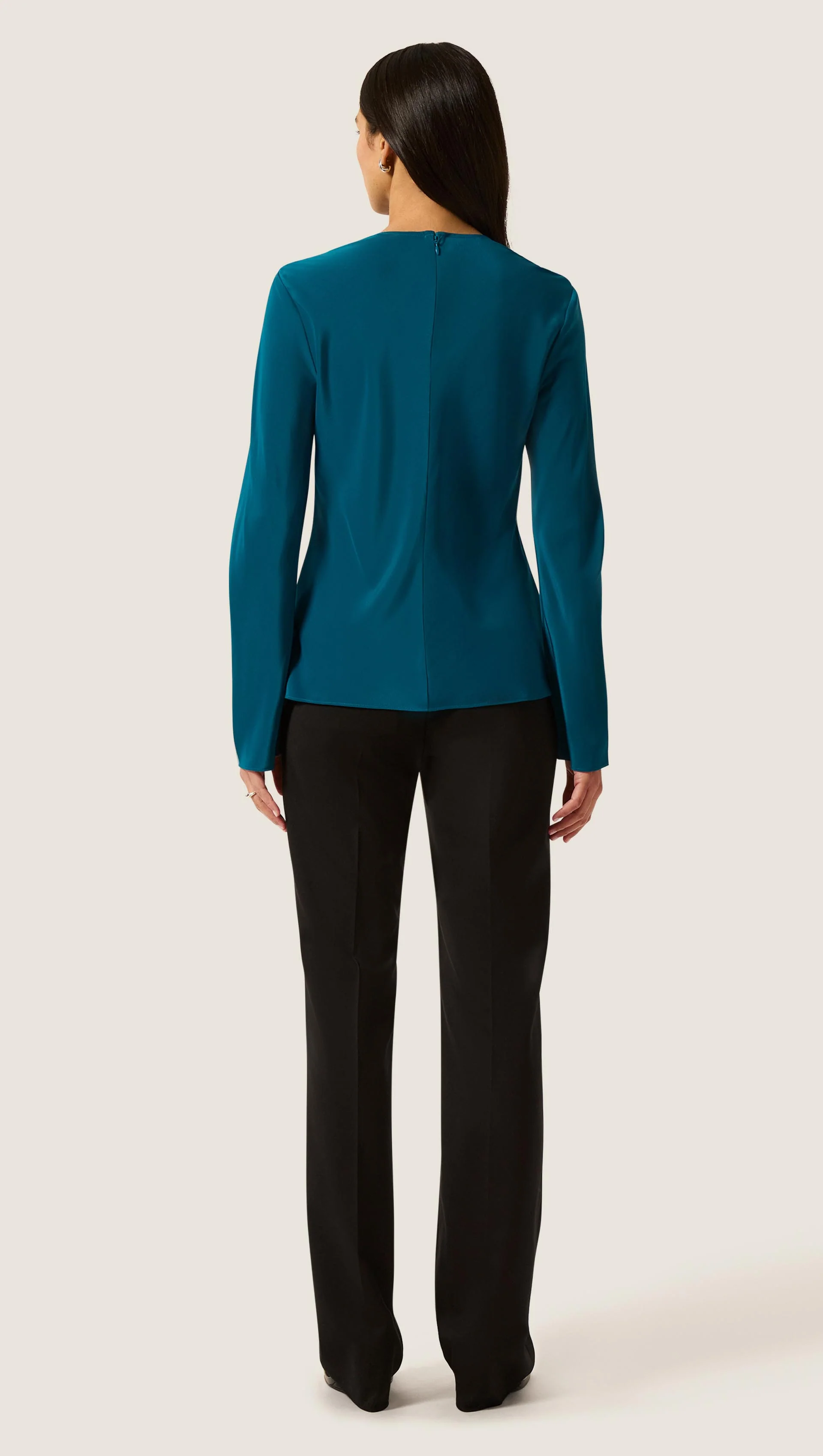 Longsleeve Bias Top in Matte-side Silk Charmeuse | Ocean - Image 5