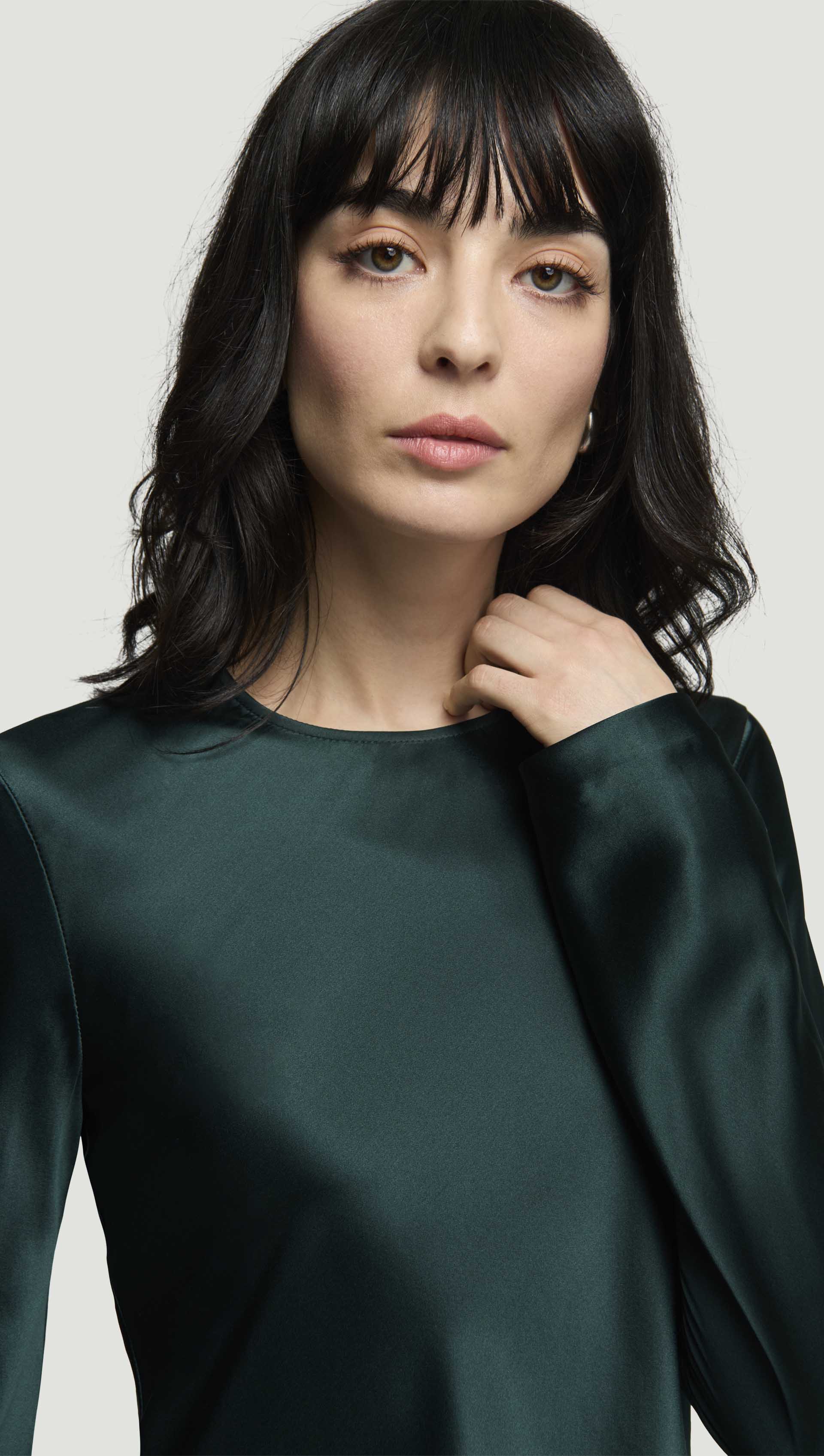 Longsleeve Bias Top in Silk Charmeuse | Deep Forest - Image 2