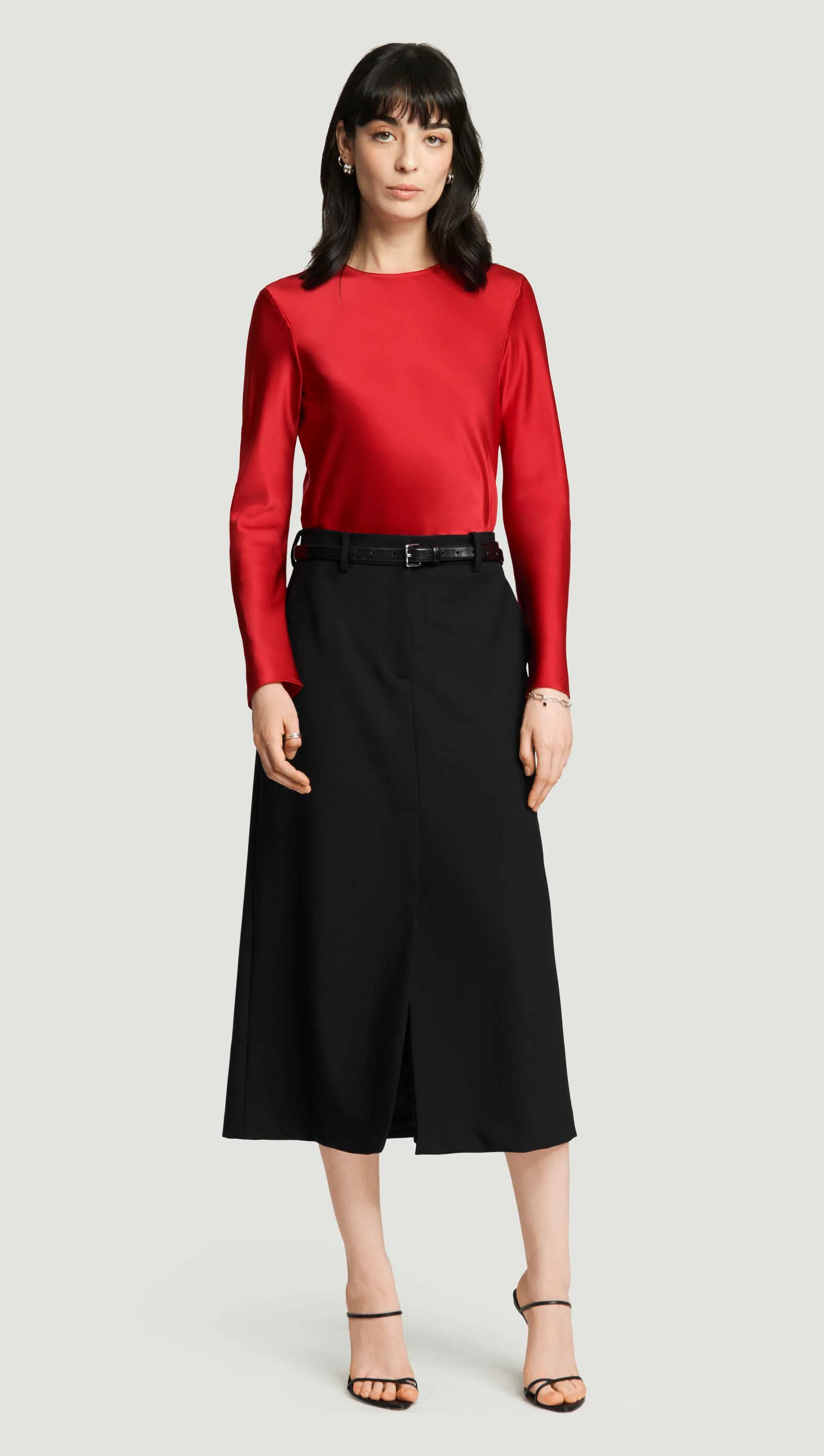 Longsleeve Bias Top in Silk Charmeuse | Ruby Red - Image 2