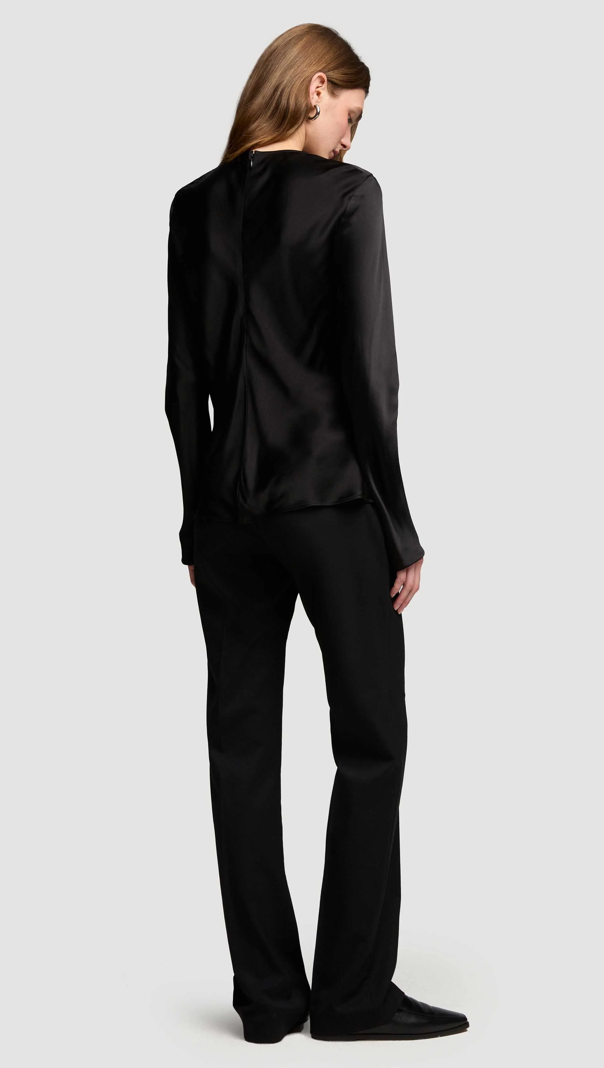 Longsleeve Bias Top in Viscose Satin | Black - Image 3