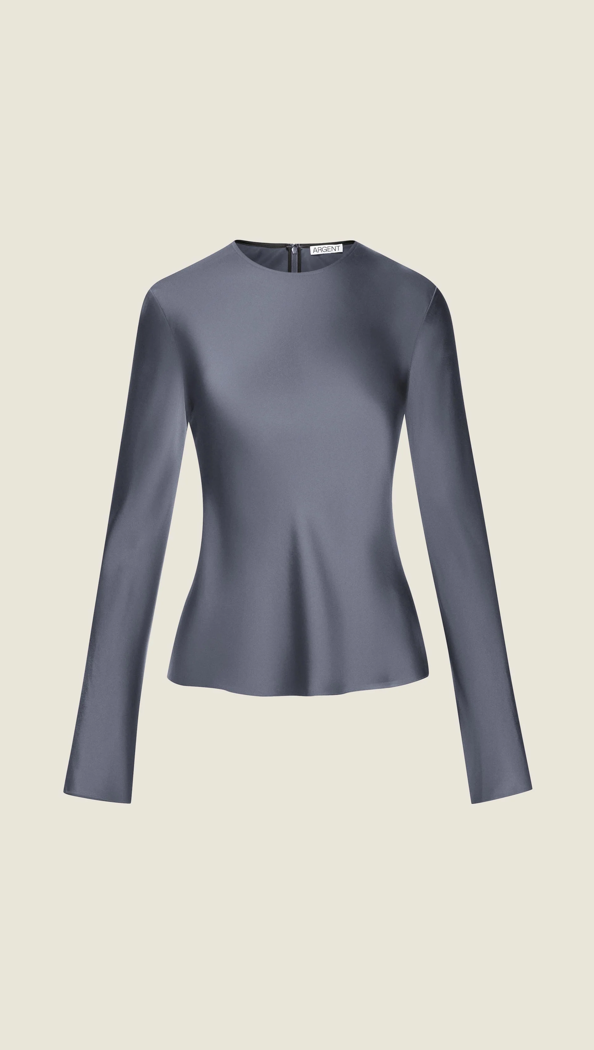 Longsleeve Bias Top in Viscose Satin | Stone Blue - Image 6