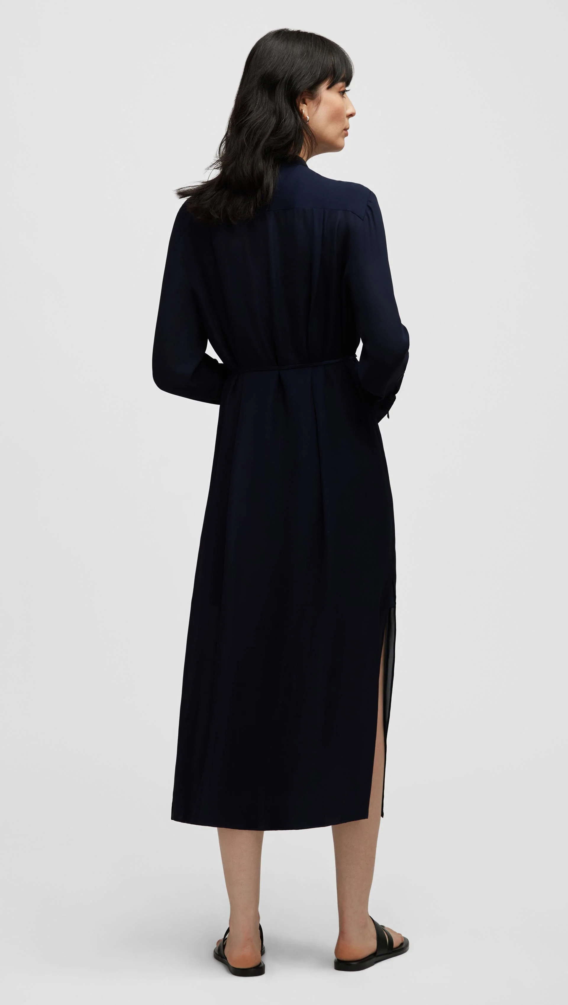 Longsleeve Cowl Neck Dress in Silk | Midnight - Image 5