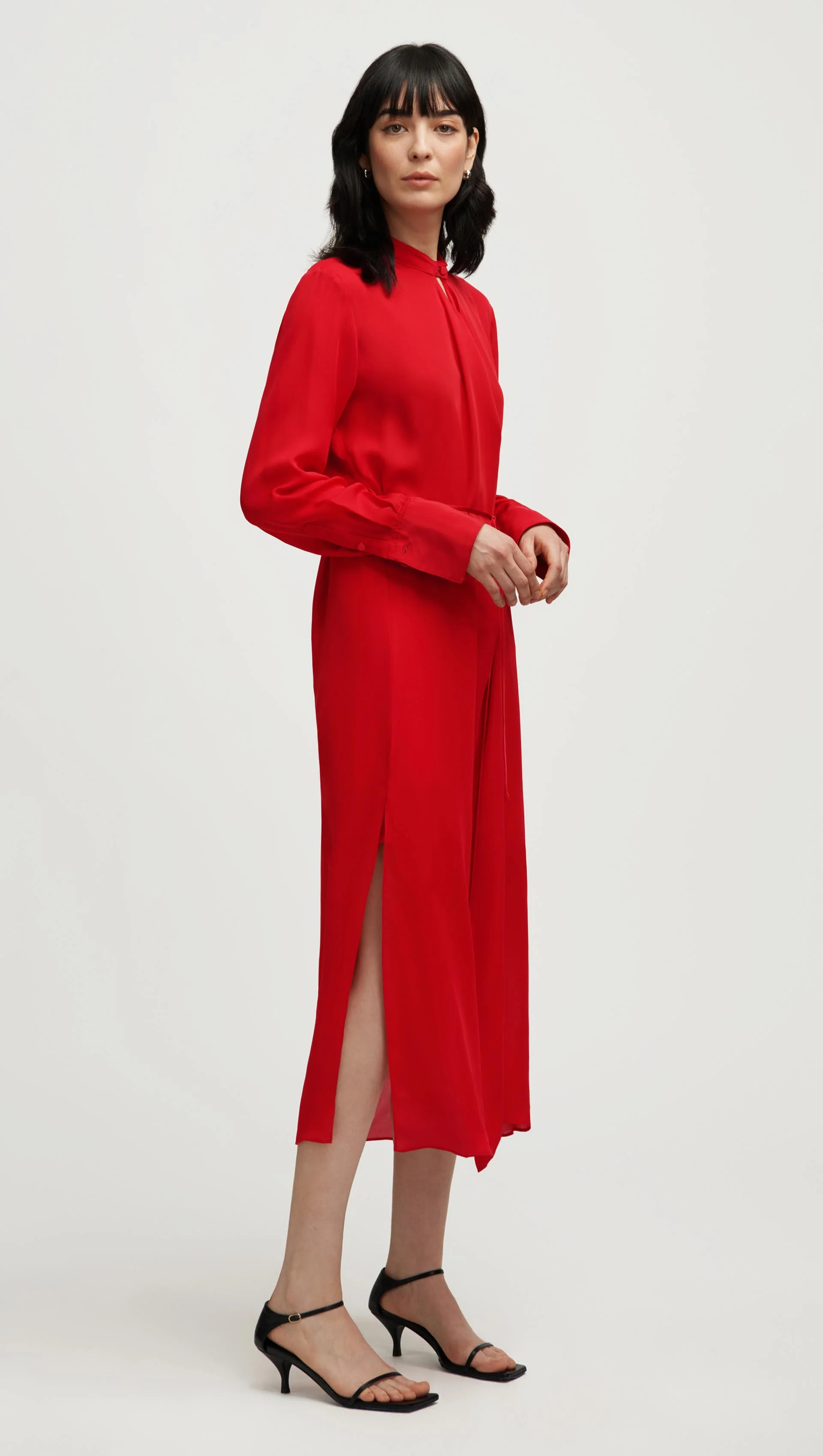 Longsleeve Cowl Neck Dress in Silk | Tomato - Image 3