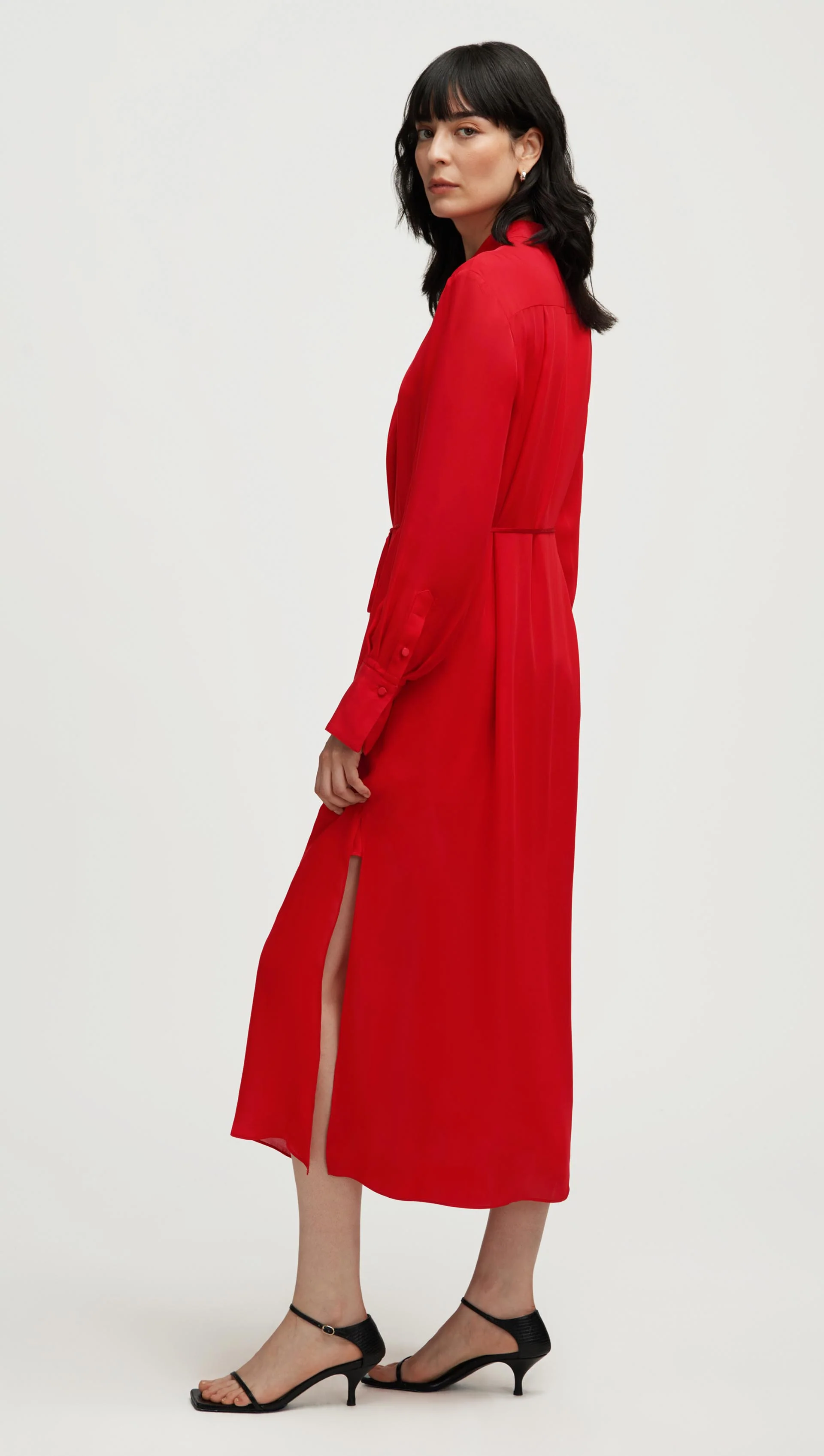 Longsleeve Cowl Neck Dress in Silk | Tomato - Image 4