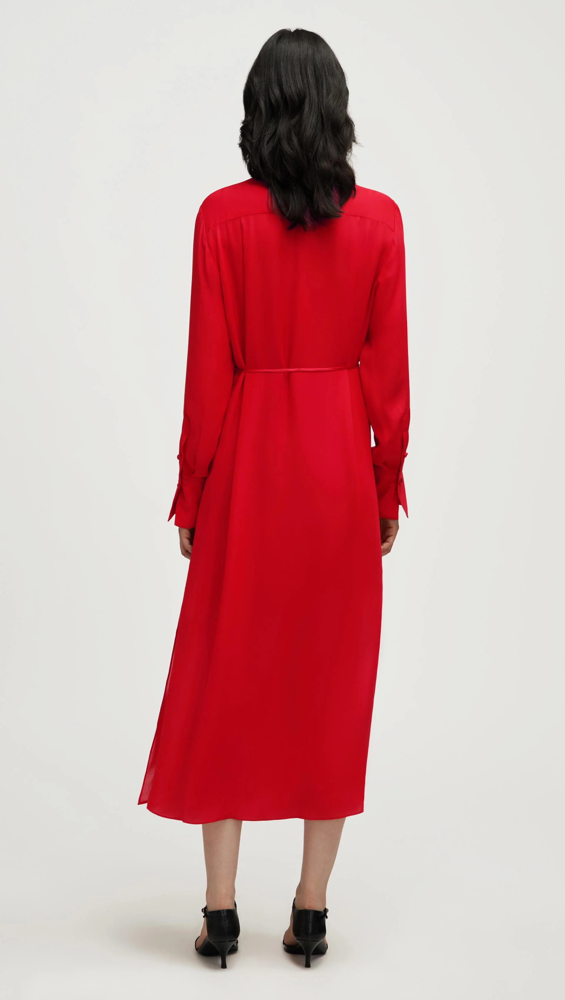 Longsleeve Cowl Neck Dress in Silk | Tomato - Image 5