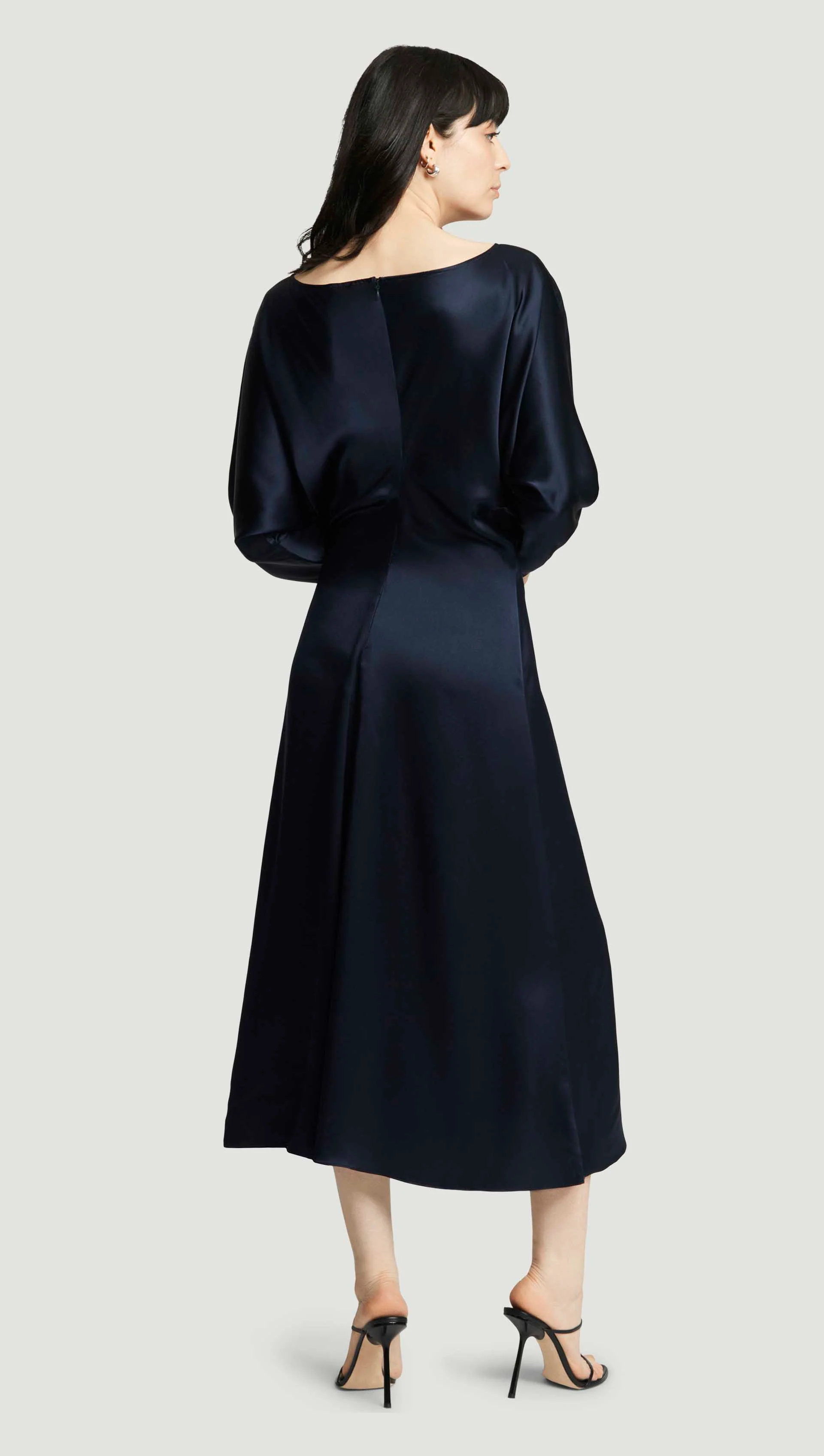 Longsleeve Draped Dress in Silk Charmeuse | Midnight - Image 3