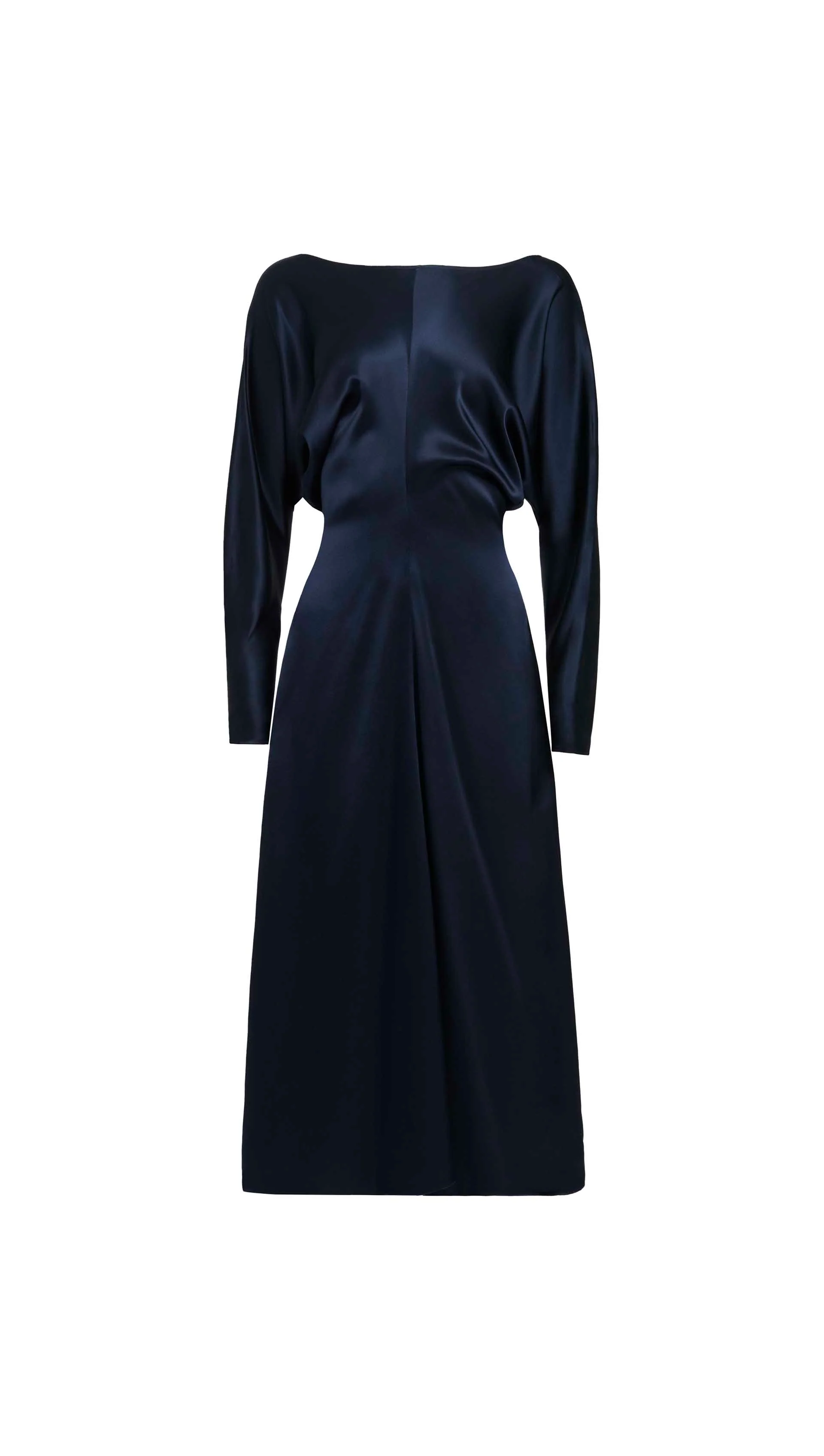 Longsleeve Draped Dress in Silk Charmeuse | Midnight - Image 6