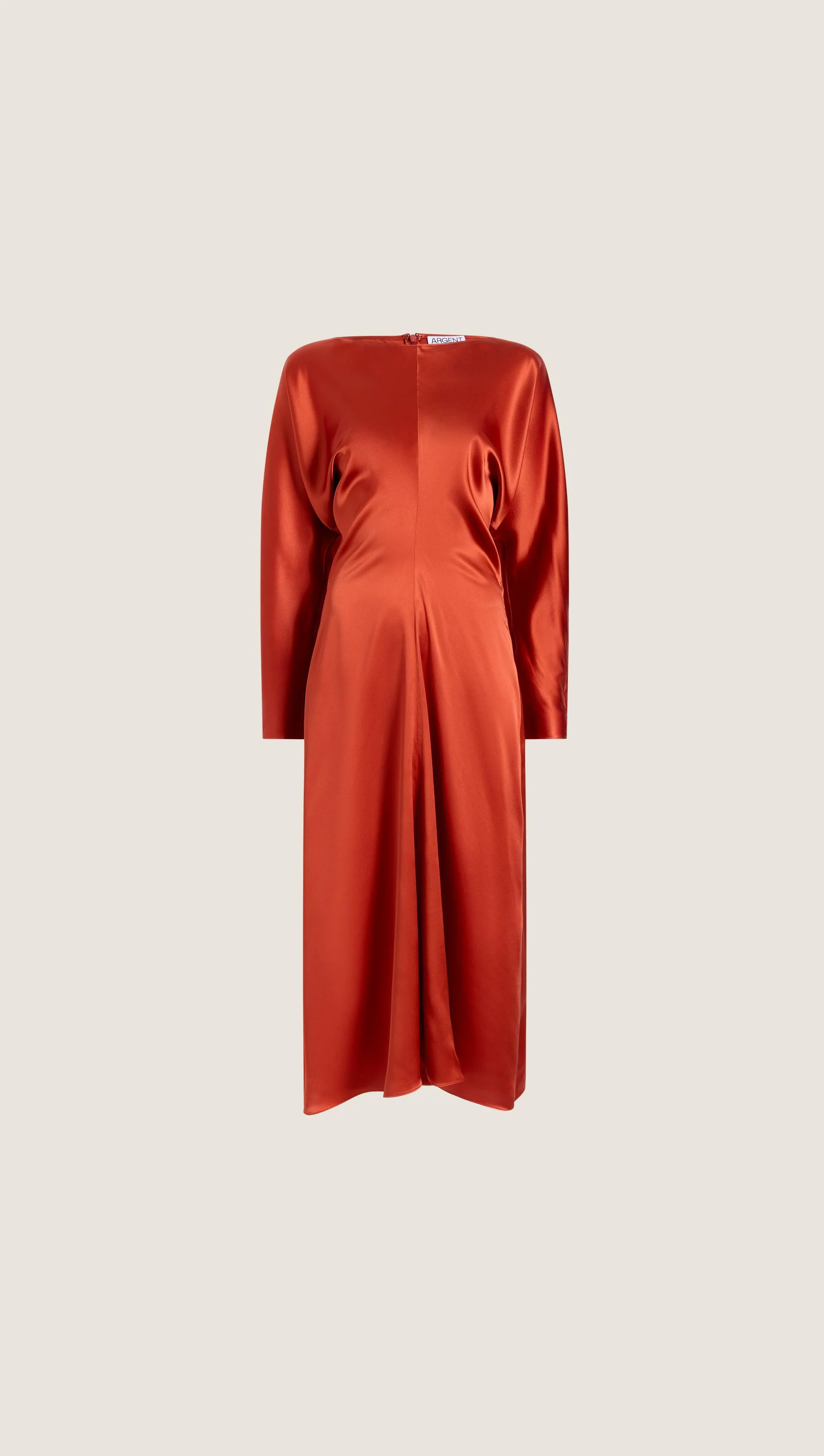 Longsleeve Draped Dress in Silk Charmeuse | Persimmon - Image 8