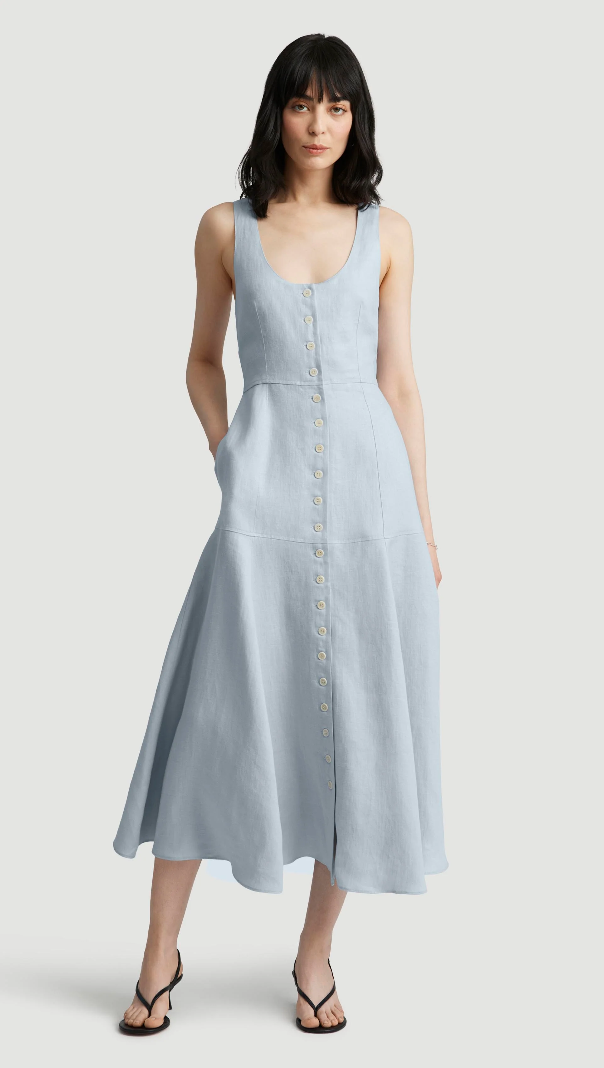 Marcy Dress in Linen Twill | Glacier - Image 3
