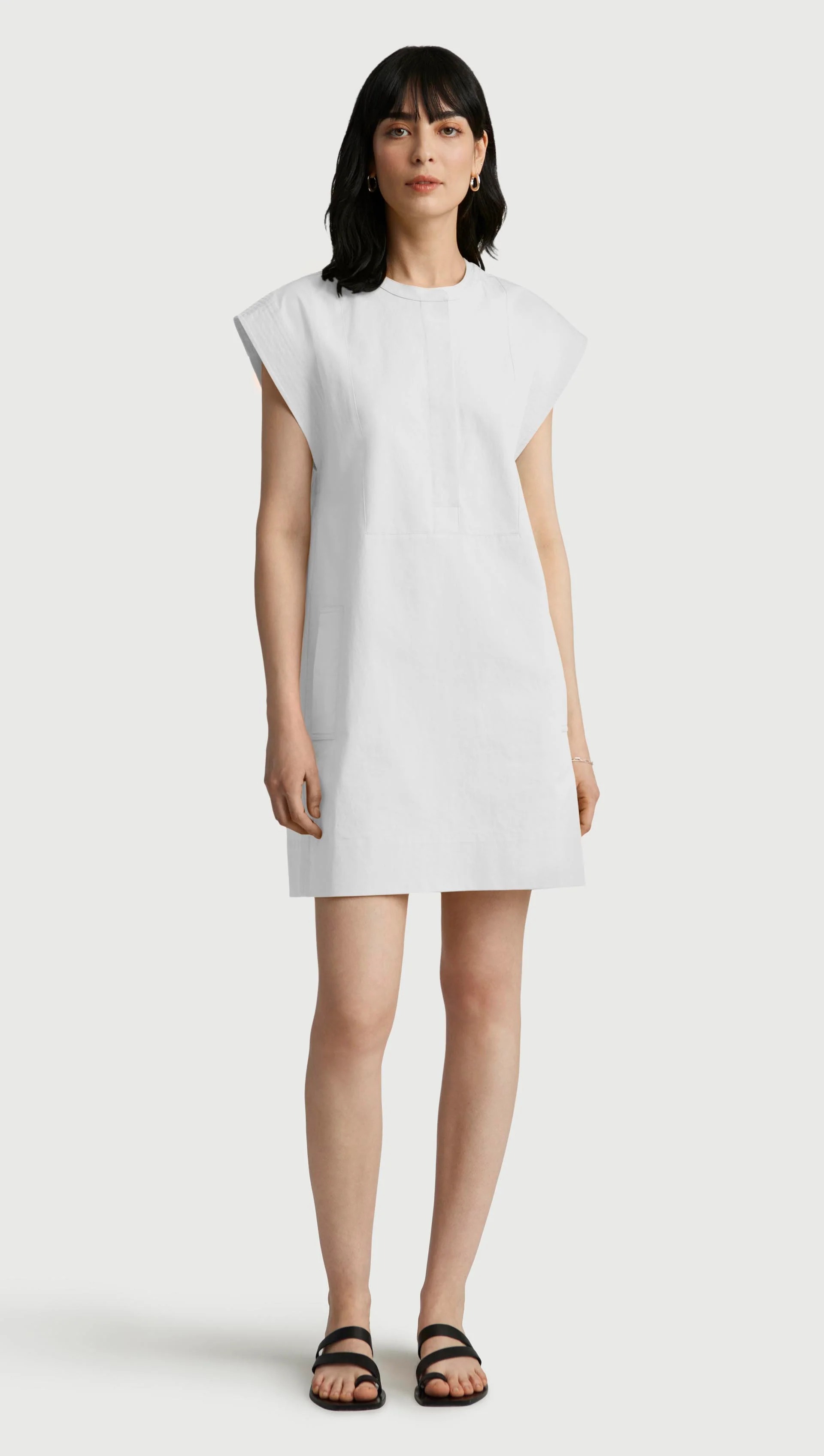 Mini Bib Dress in Cotton Sateen | White - Image 2