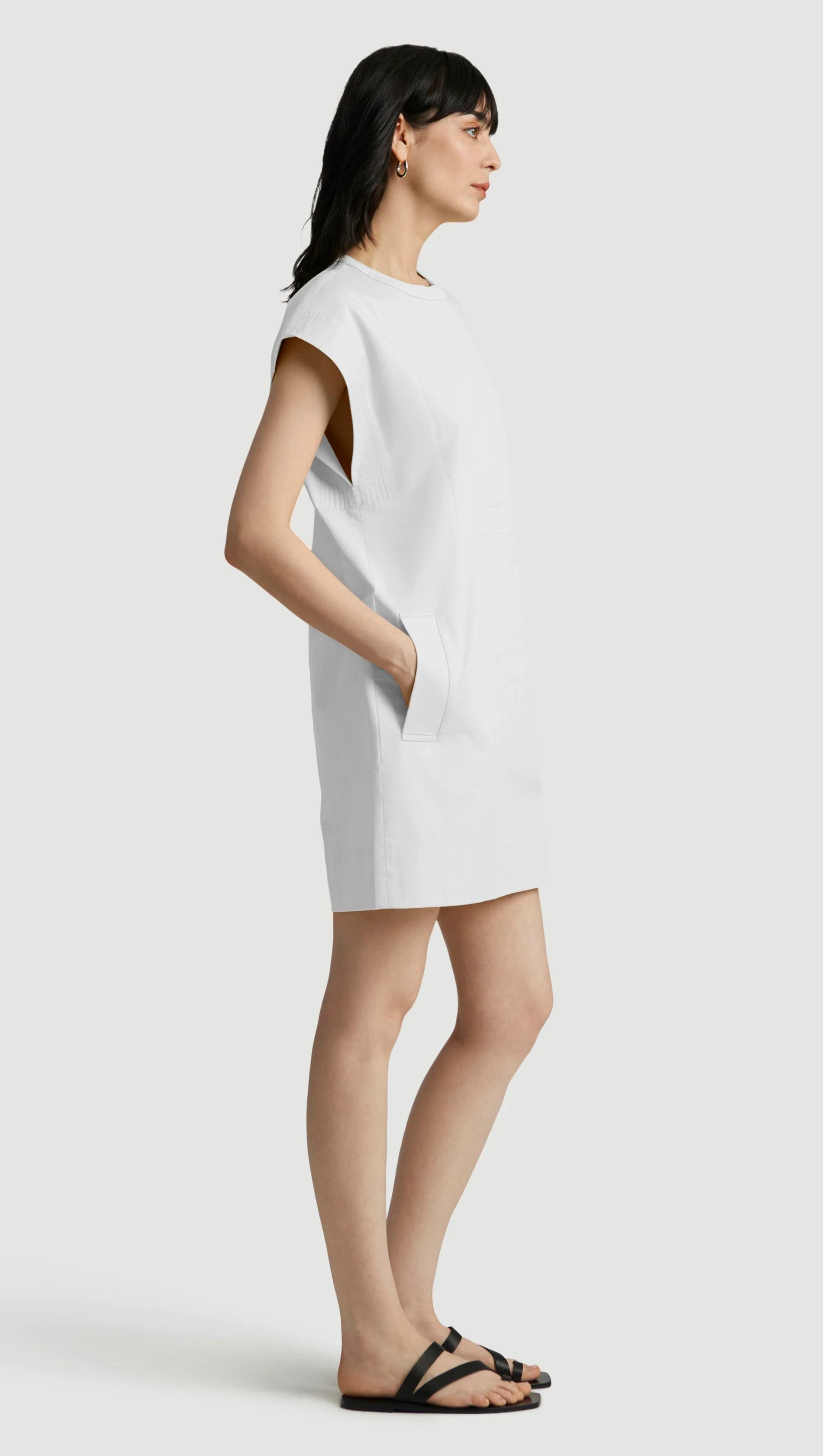 Mini Bib Dress in Cotton Sateen | White - Image 3
